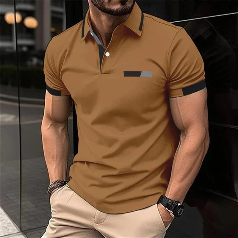 Fashion Solid Color Polo Shirt For Men Summer Lapel Short Sleeve Blouse Casual Simplicity Style Golf Wear Loose T-Shirt 240810