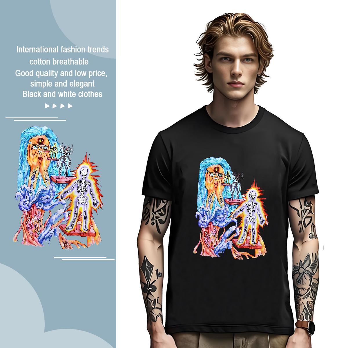 Man T Shirts 230g Cotton blue hair Street Wear Breathable Soft Customized Men Tees Fashion Classic Tops Shirt