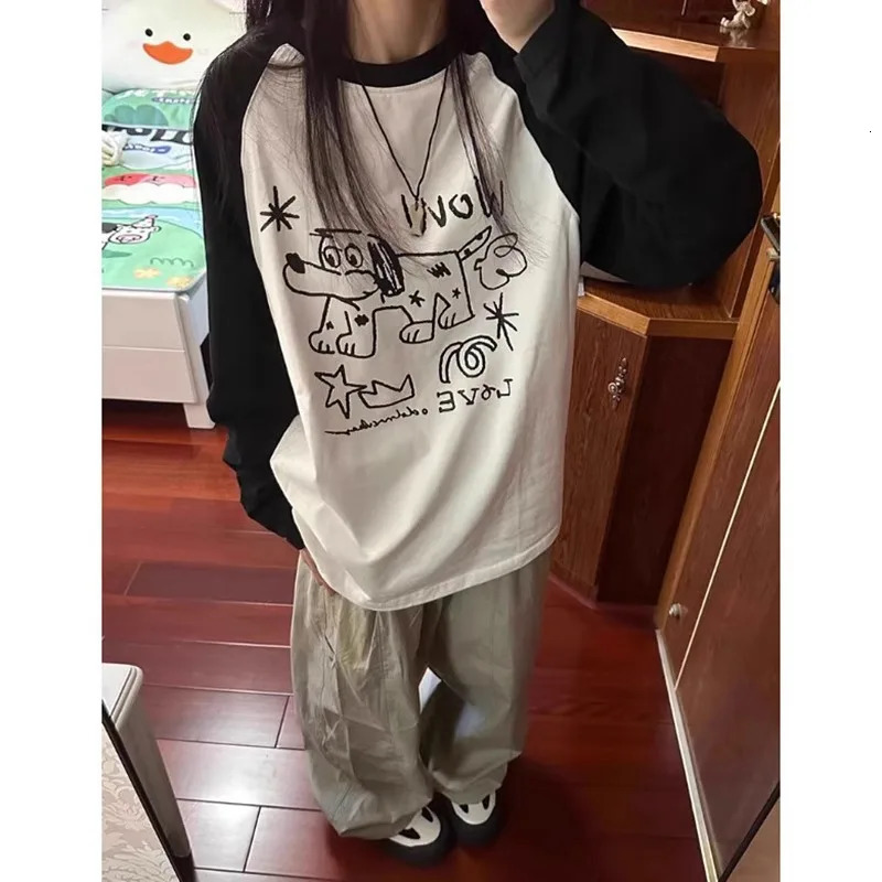 autumn funny Graphic T-shirts Women Cute Anime Long Sleeve Tops Vintage Y2k Preppy Style Casual Sweet Tees Oversized streetwear 240806