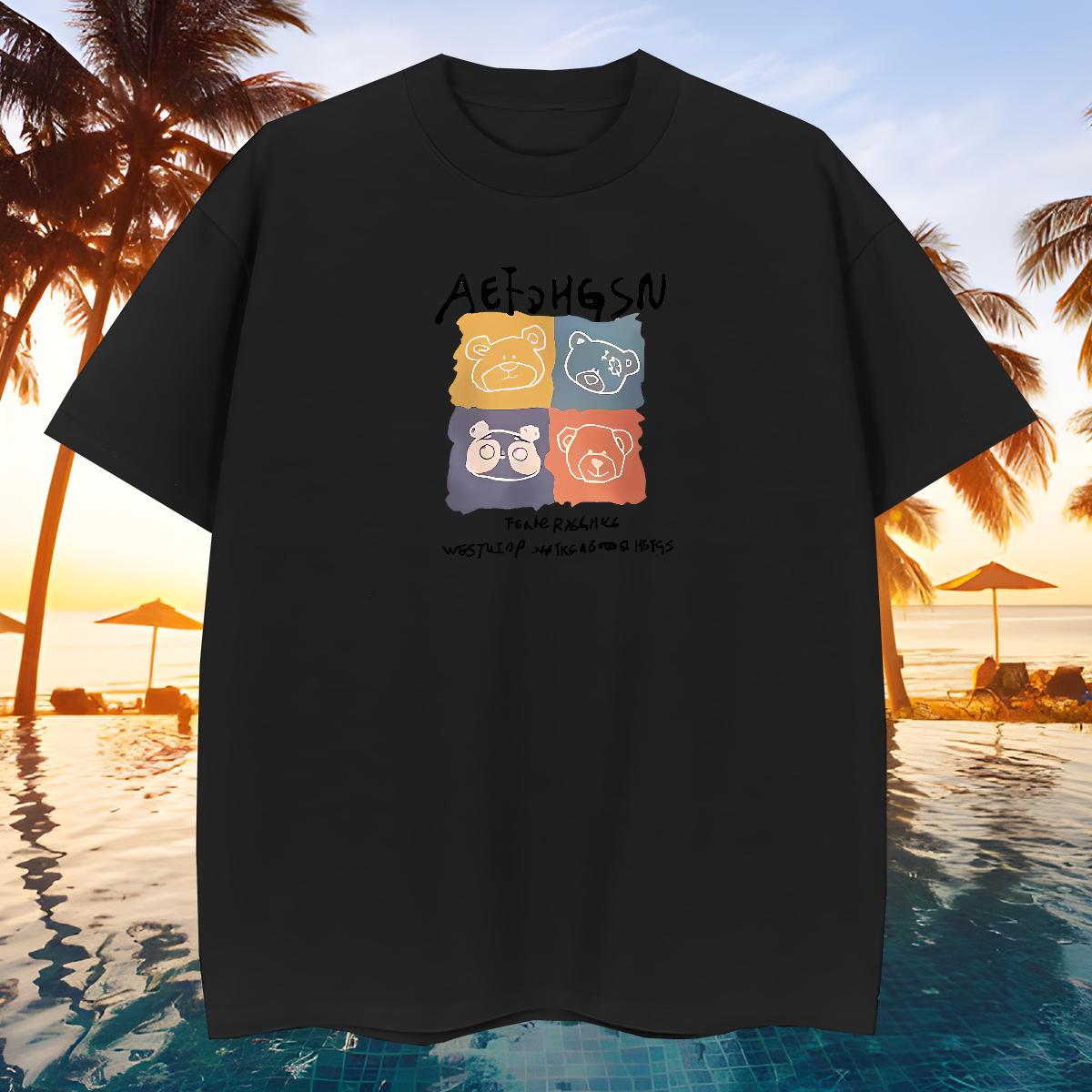 Cool Design Couples T Shirts 230g Pure Cotton bear Mens T Shirts Daily Wear Breathable Short Sleeve Floral Print Fashion Design Clothings