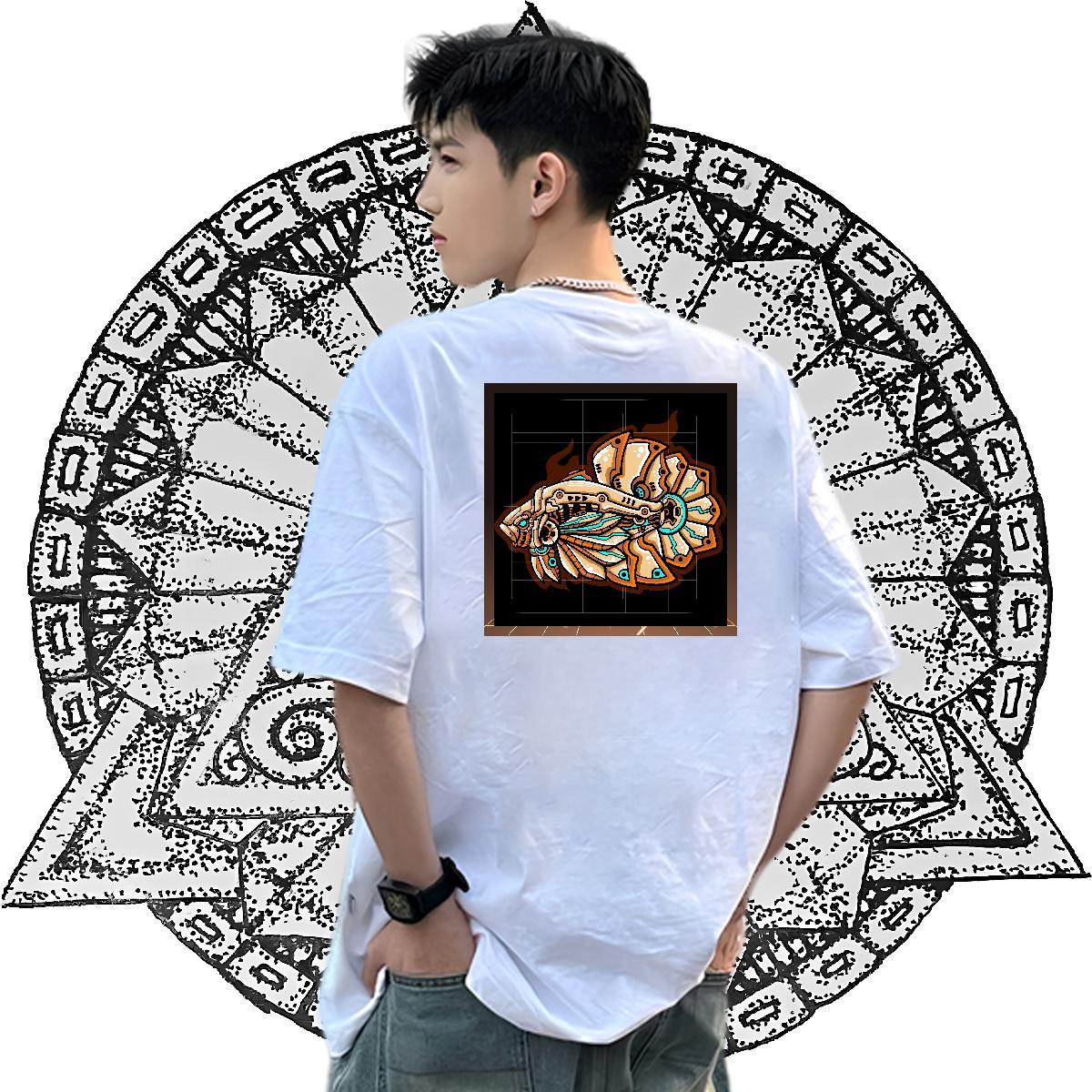 Fashion Design T Shirts Men 230g Pure Cotton Robotic fish Home Outdoor Clothes Breathable TOP Quality Couples T Shirts White Plus Size