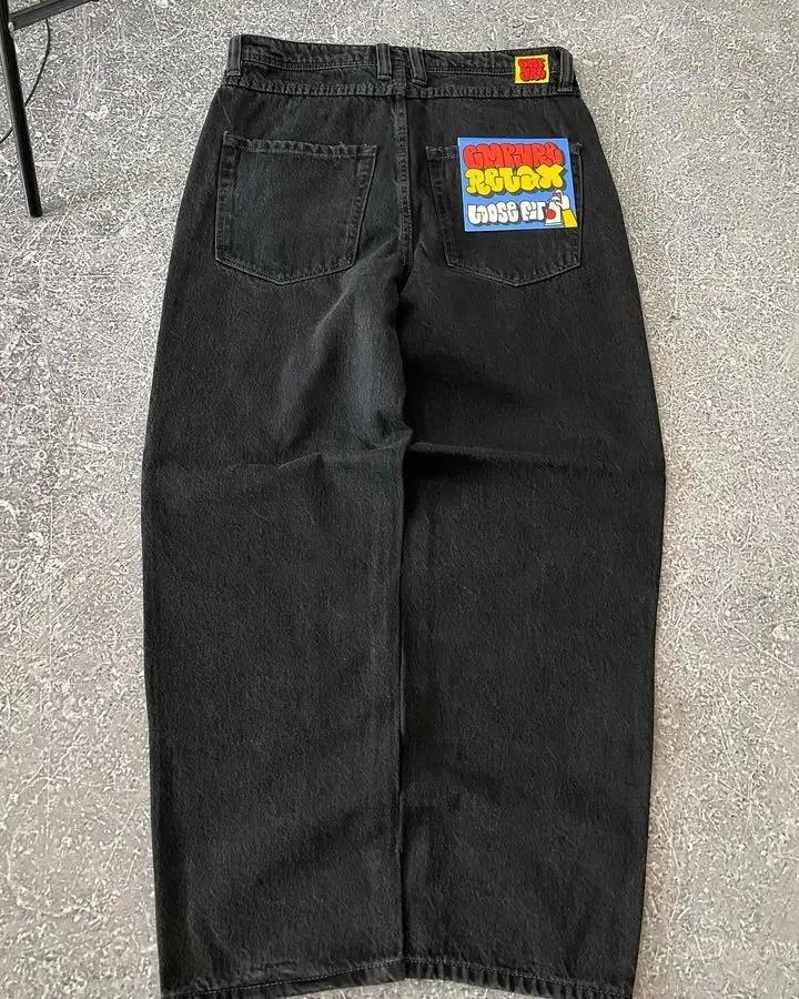 Men's Shorts Streetwear Empyre Jeans Y2K Hip Hop Gothic Cartoon Graphic Embroidered Baggy Black Pants Mens Womens Wide Leg Trouser