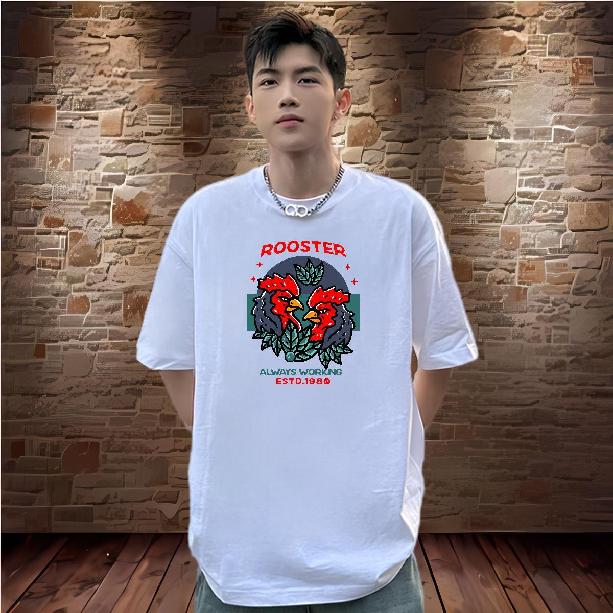 Fashion T Shirts Men 230g Pure Cotton chicken Sports Casual Polos Breathable Soft High Quality Mens Tshirts Plus Size Custom