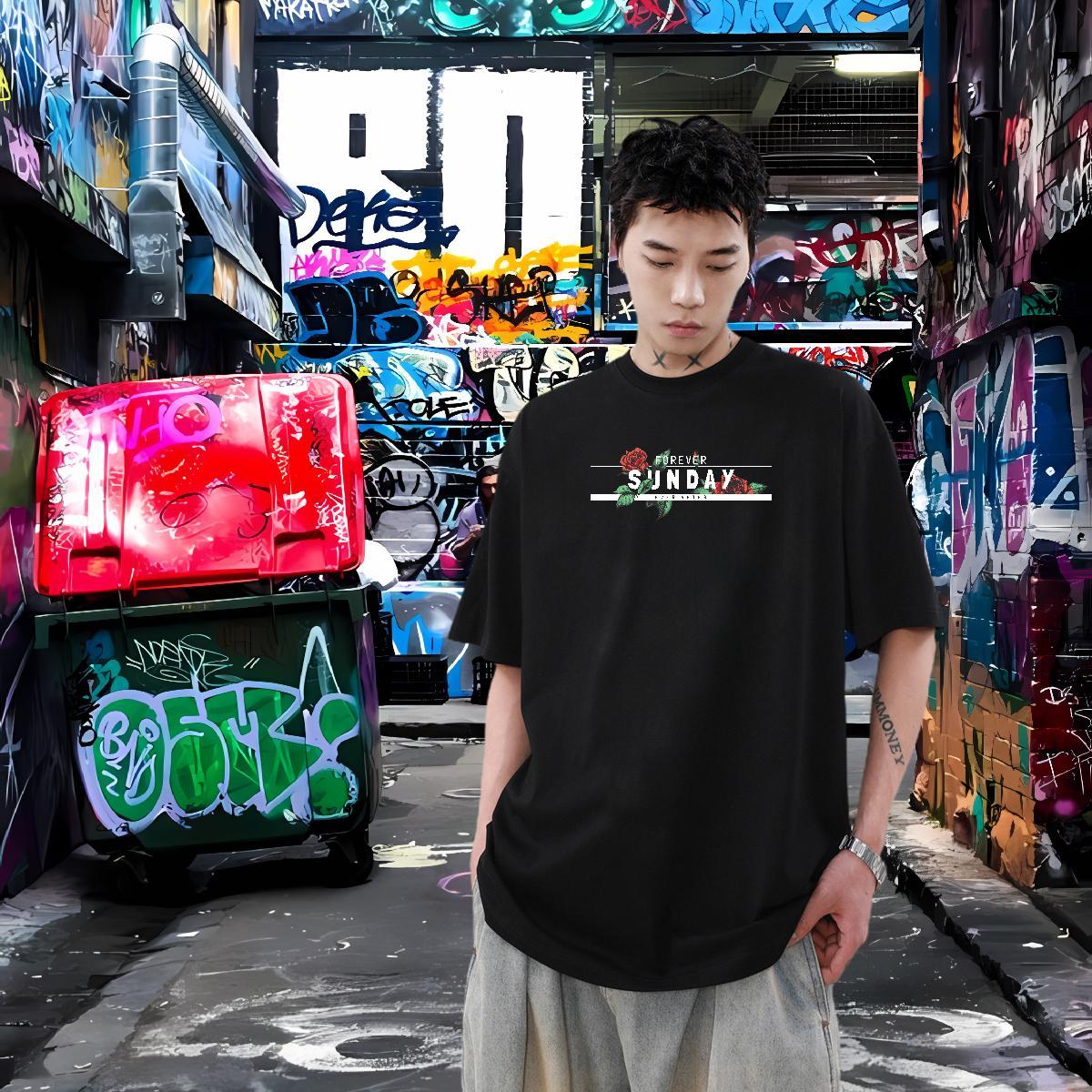 2024 DIY T-Shirts for Men 230g Cotton flower Hip Hop Street Tees Crew Neck Cool Tshirts Custom Cartoon