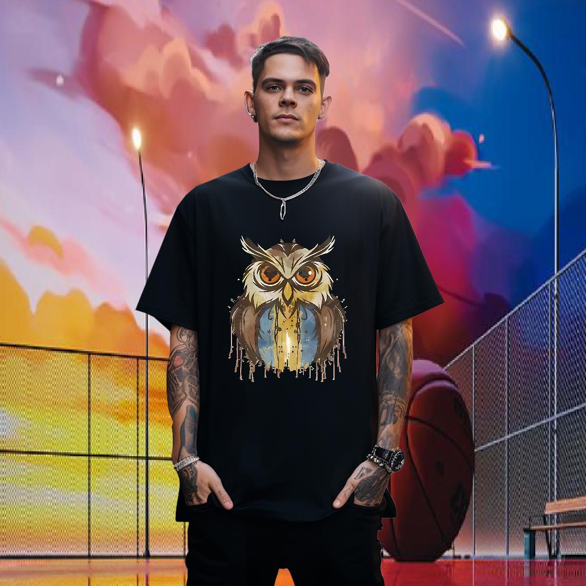 2024 New T-Shirts 230g 100% Cotton Owl Beach Tees Short Sleeve O-Neck Loose Fit Tshirts DIY Printed