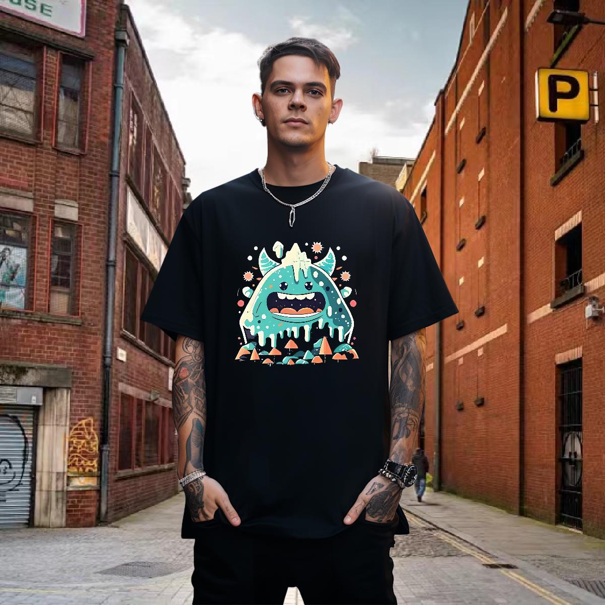 T-Shirts for Men 100% Cotton 230g Little Monster Street Casual Crew Neck Oversized 4XL Tshirt for Man Woman 2024 Designer Soft Tees