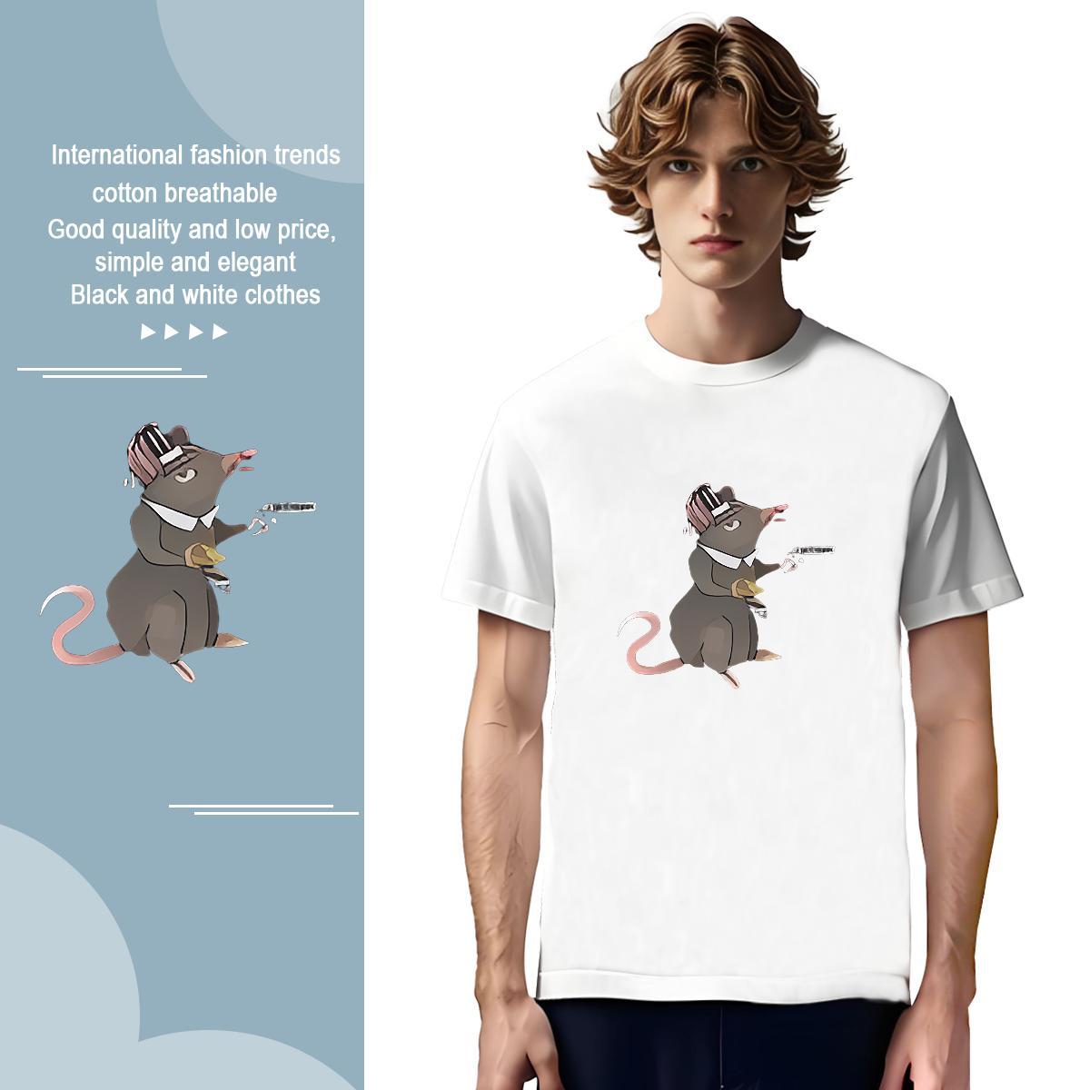 Unisex Men Tshirts 230g Pure Cotton mouse T shirt Anime Printing Street Breathable Short Sleeve White Plus Size 2024 New Polos