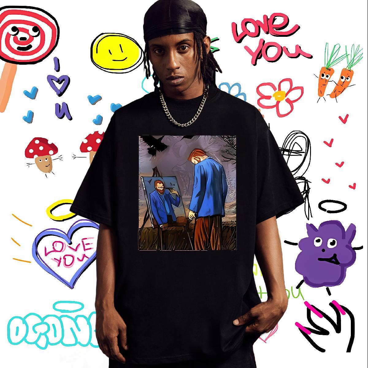 T-Shirts 230g Pure Cotton portrait Sports Casual Breathable Black Oversized Tshirts Casual New Soft Clothes