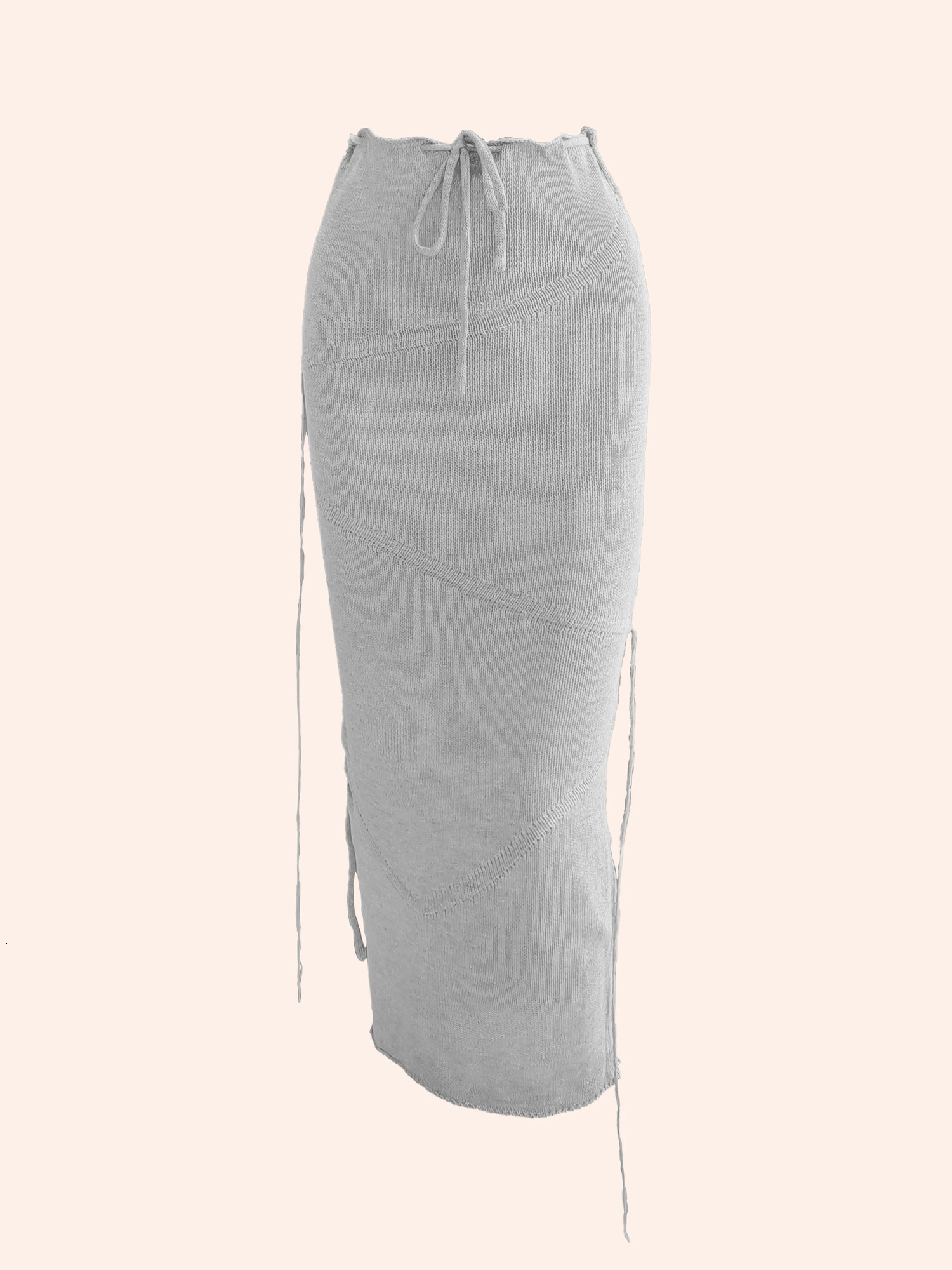 Solid Knitted Drawstring Waist Side Shirring Skirt Casual Asymmetrical Ankle Skirt Womens Clothing 240806