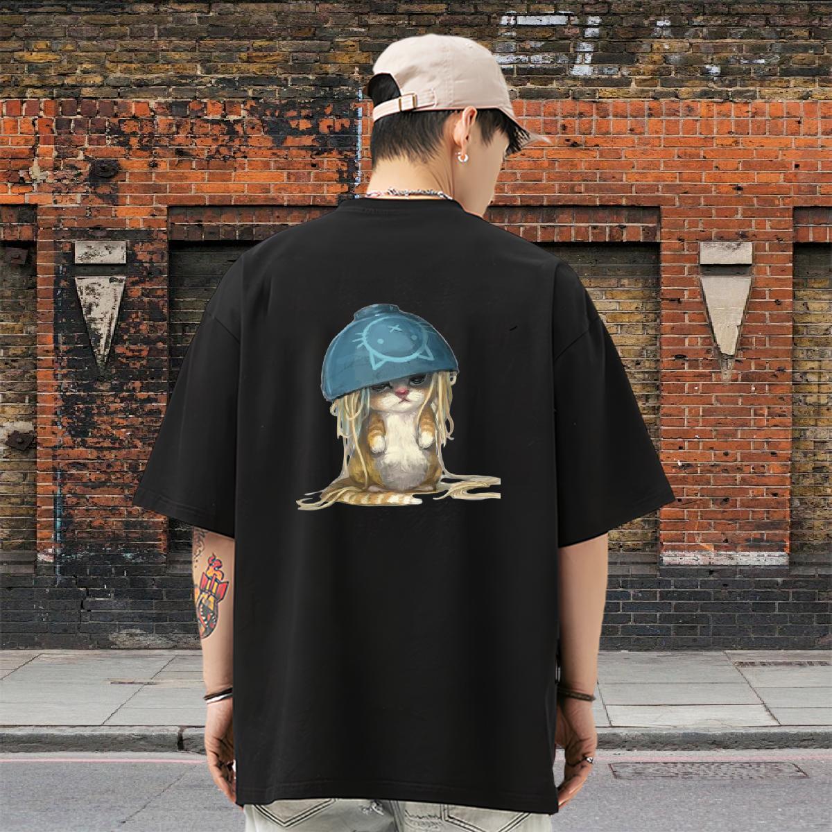 2024 Summer T Shirts Men 100% Cotton 230g cat Hip Hop Clothes Crew Neck Loose Fit Couples T Shirts Customized