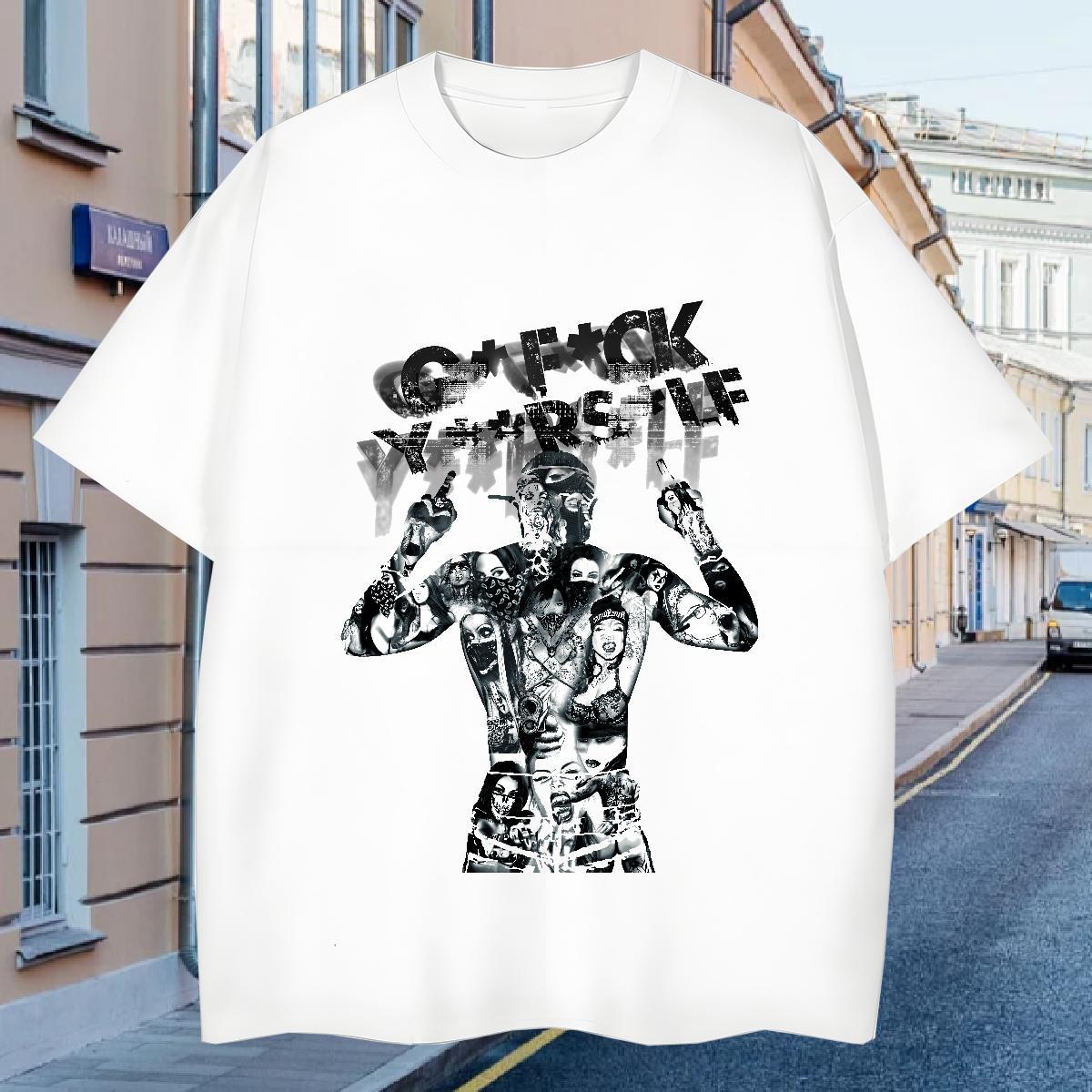 T shirt 230g 100% Cotton painting Summer Casual Breathable Short Sleeve Oversized Men Clothes T-Shirt Classic Casual TOP Quality Top Tees