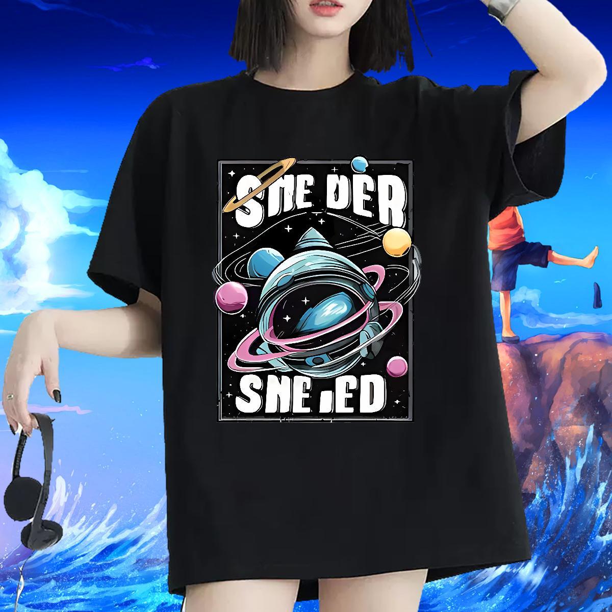 Female T Shirts Women Breathable Short Sleeve Unisex Tshirts Cartoon Printing L-4XL star Hip Hop 230g Pure Cotton 2024 DIY Top Tees