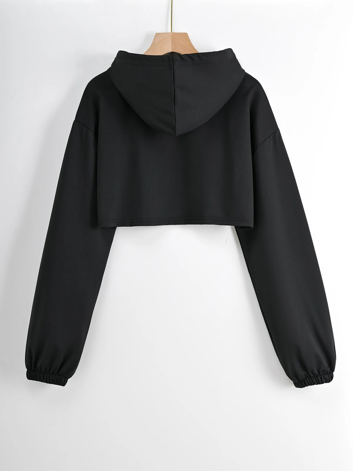 Drop Shoulder Super Crop Drawstring Hoodie 240806