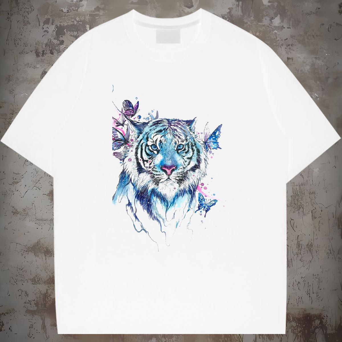 Free Shipping T shirt 100% Cotton 230g tiger Sport Tops Shirt Short Sleeve Soft Wholesale Tshirts DIY Printed