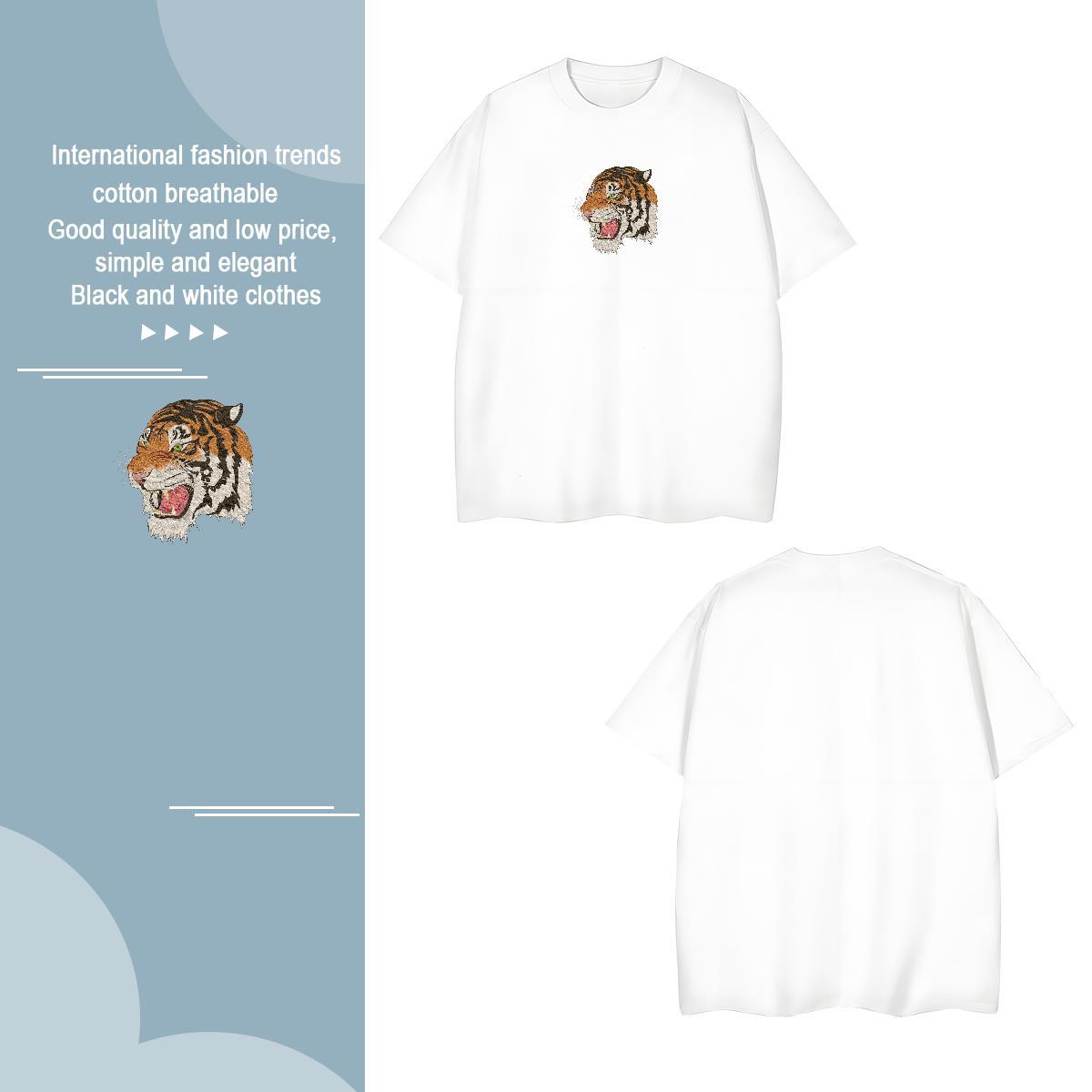 T Shirt For Man 230g Cotton tiger Anime Printing Street Breathable Short Sleeve Asian Size Mens Tshirts Classic Casual Cool Design Polos