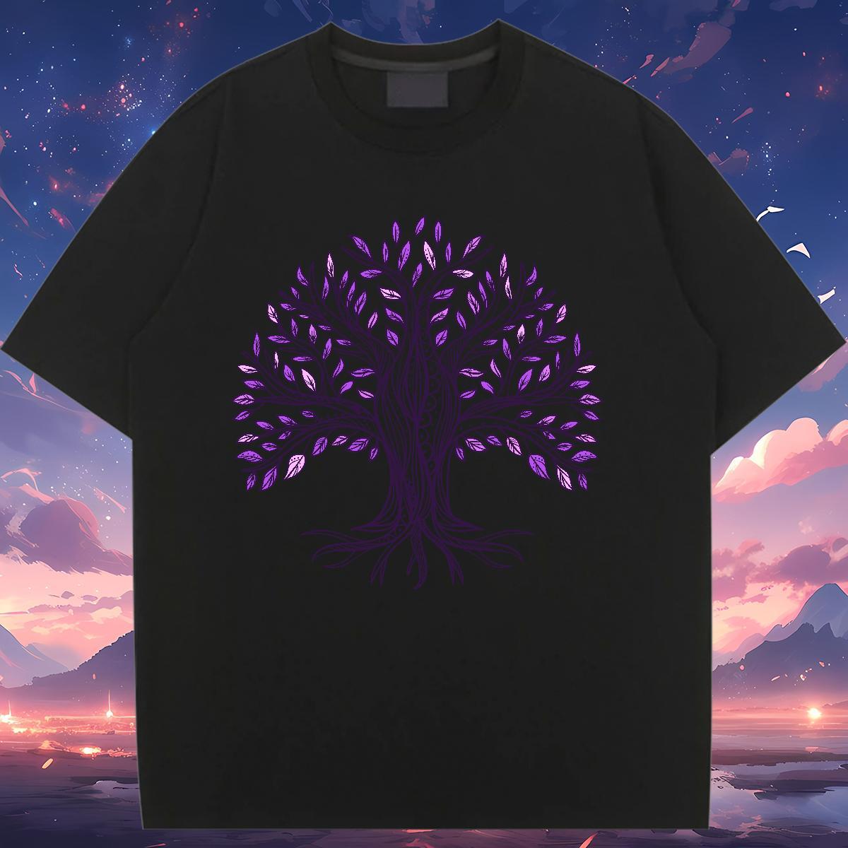 Loose fit T-Shirts for Women Breathable Crew Neck Womens Tshirts Anime Print tree Sports Casual 230g Pure Cotton Casual New Clothes