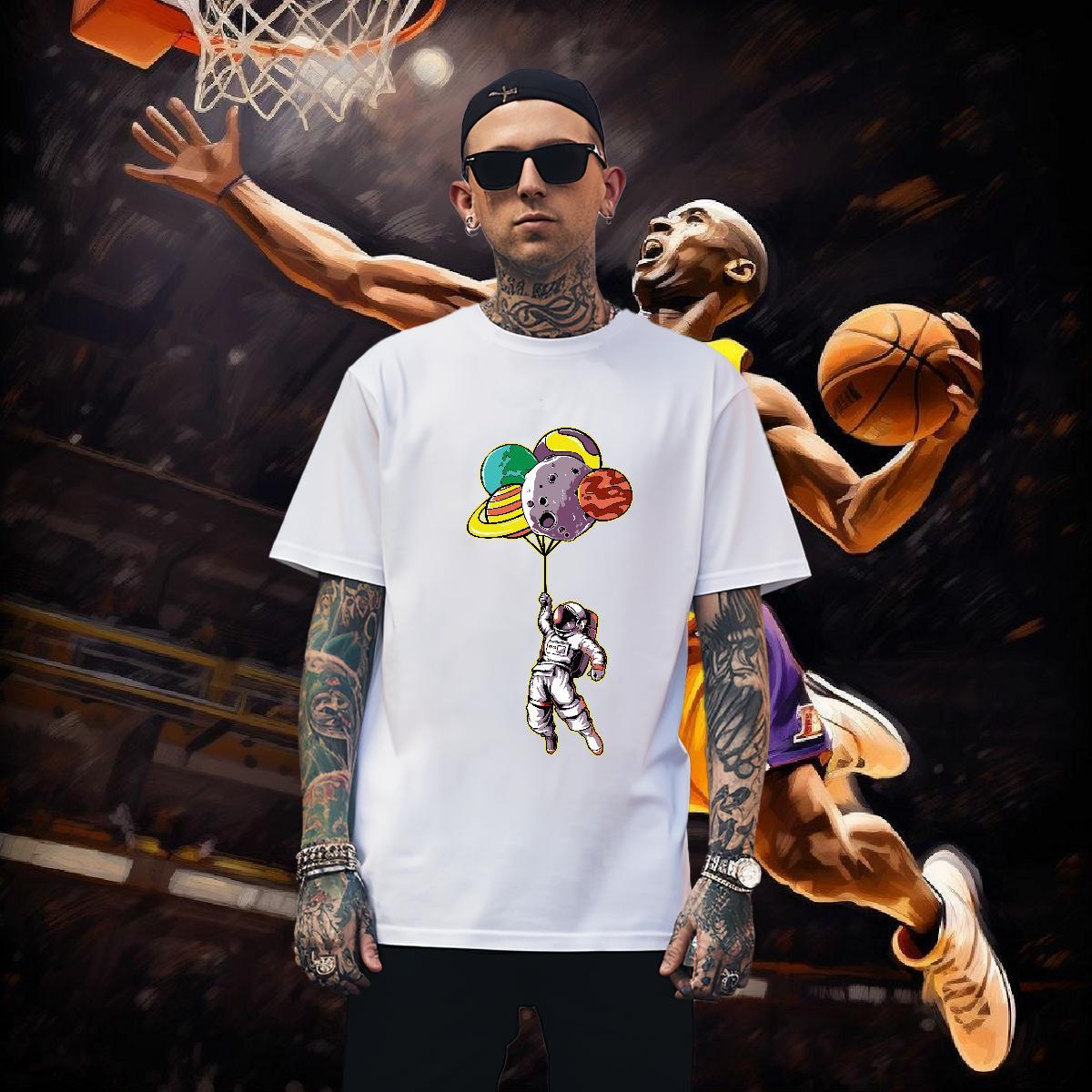 T-Shirts for Men 100% Cotton 230g universe Casual Beach Crew Neck Cartoon Print Tshirt for Man Woman Designer Cool Design Top Tees