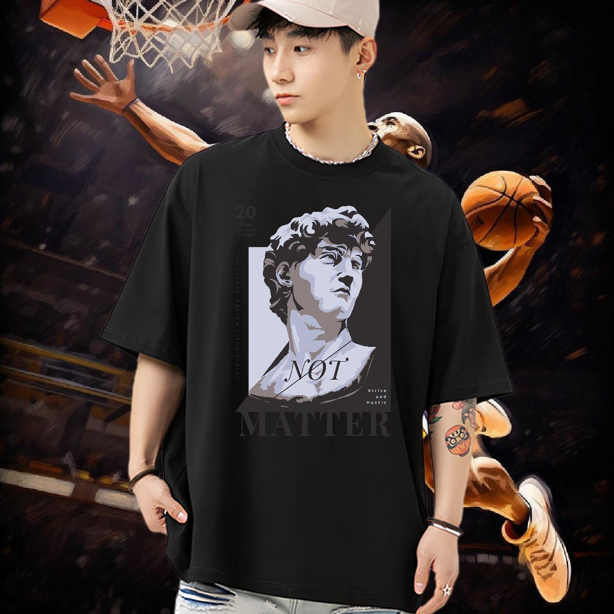 New Men T Shirts 230g Cotton Statue of David Hip Hop Street Wear Pure Cotton TOP Quality Men Tees Oversized 4XL