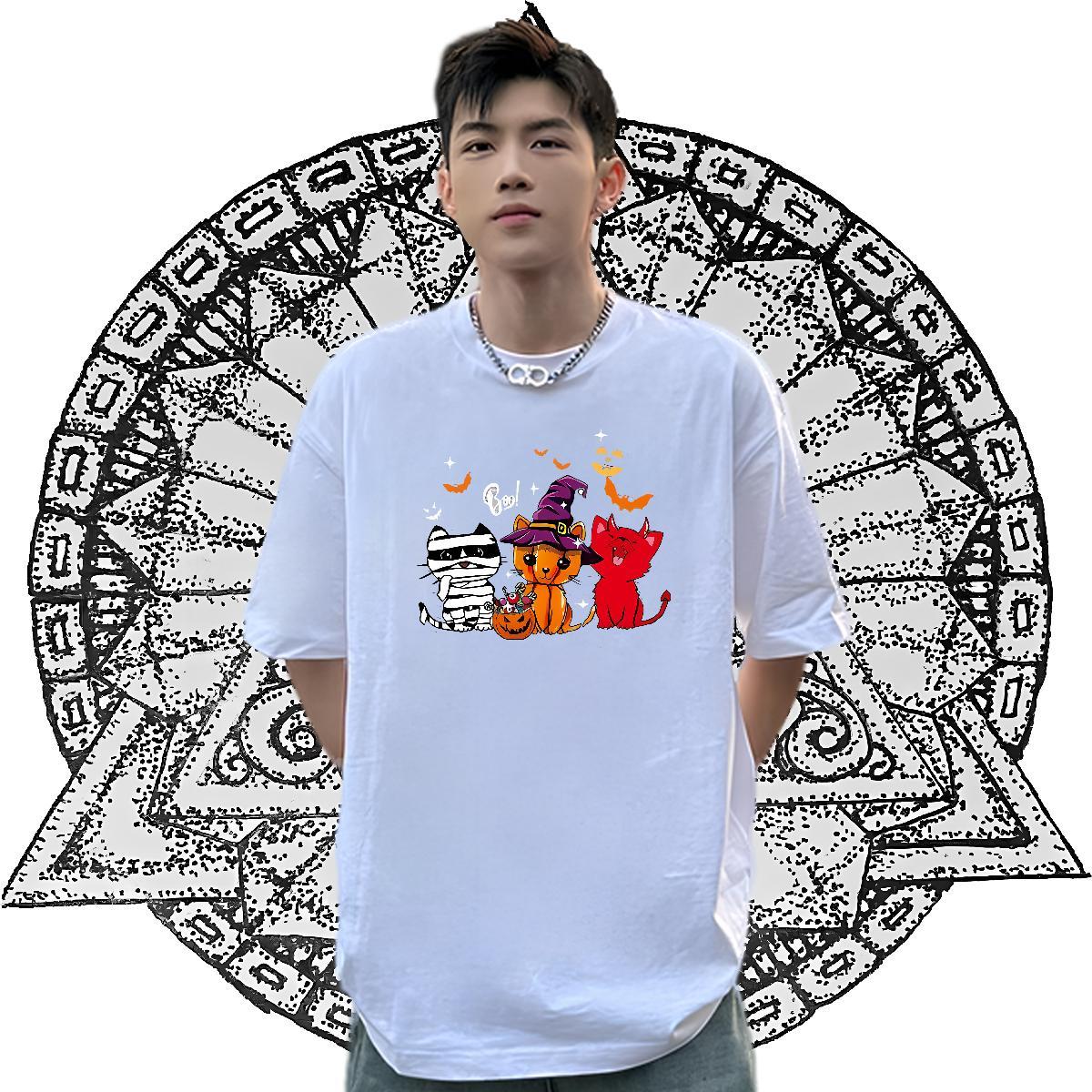 Brand T Shirts Men 230g 100% Cotton halloween Casual Top Tees Breathable Crew Neck Cool Design Men Tshirts Black White