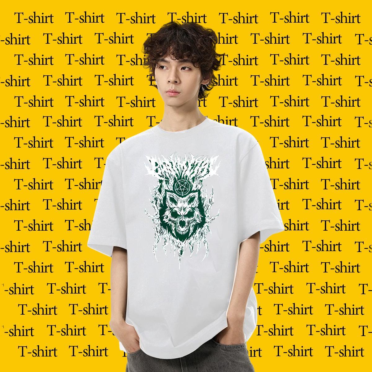 DIY T-Shirts for Men 230g Cotton wolf Casual Daily Wear Tops Shirt Breathable Crew Neck Unisex Men Tees Plus Size Custom