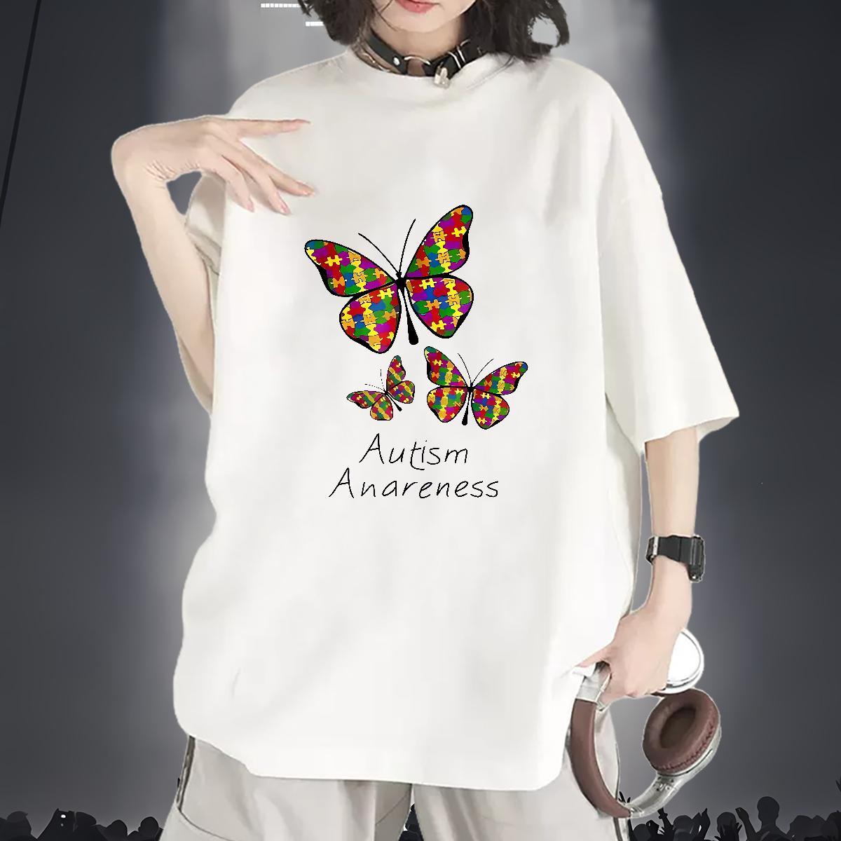 Comfortable T shirt Short sleeve Soft Womens Tshirts Custom Cartoon Butterfly Hip Hop Street 230g Pure Cotton 2024 Designer Tops
