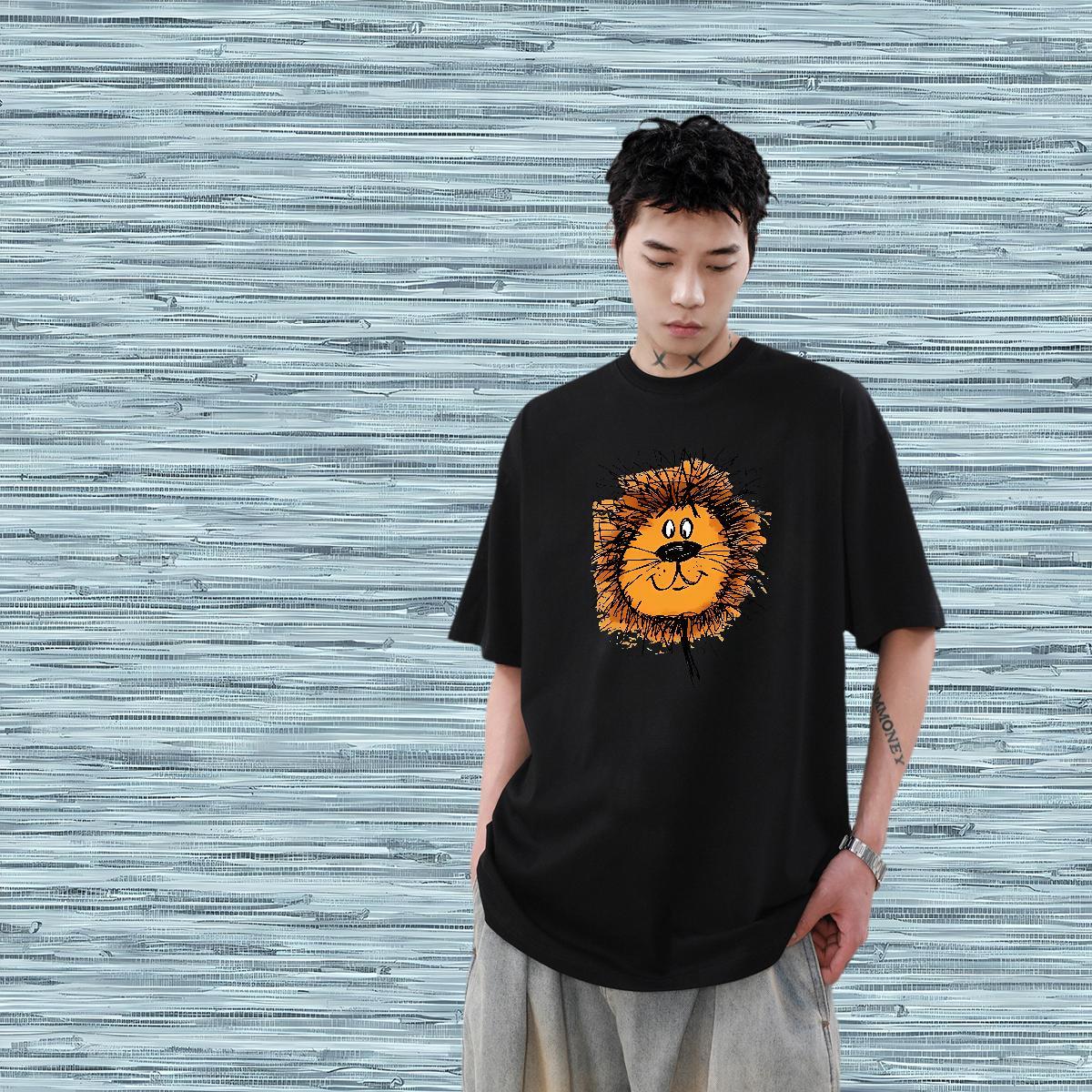 Casual New T-Shirts 230g Cotton lion Street wear Hip Hop Tees Breathable Crew Neck Free Shipping Tshirts Custom Cartoon
