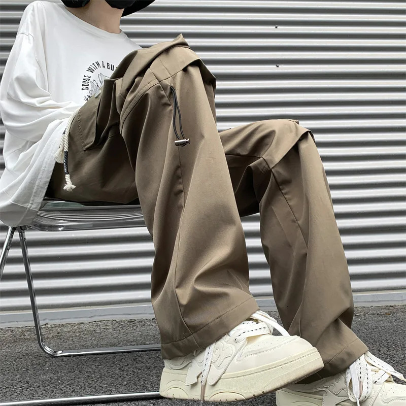 Techwear Mens Cargo Pants Y2k Black Harajuku Street Rashtraus Thin Straight Pocket Clothing Punk 240812