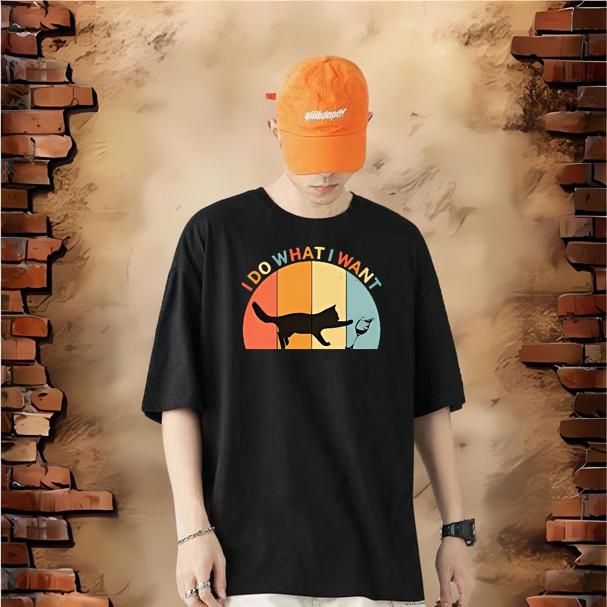 Customized Men T Shirts 100% Cotton 230g cat Street Wear Clothes Crew Neck Breathable Cool Design Mens Tshirts DIY Logo Oversized