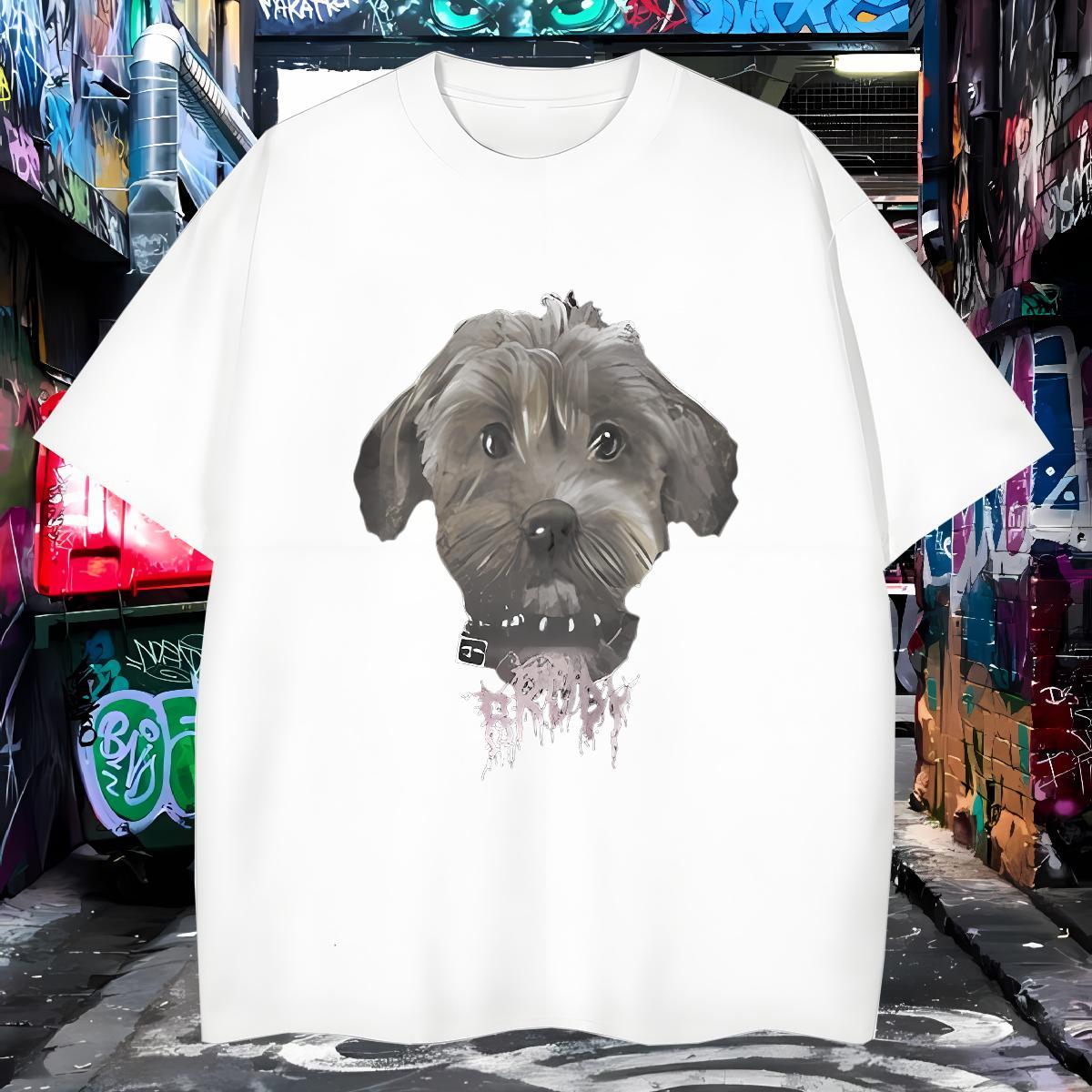 Mens T Shirts 100% Cotton 230g dog Hip Hop O-Neck Short Sleeve Graphic Tshirt for Man Woman DIY Customized Loose Fit Tops