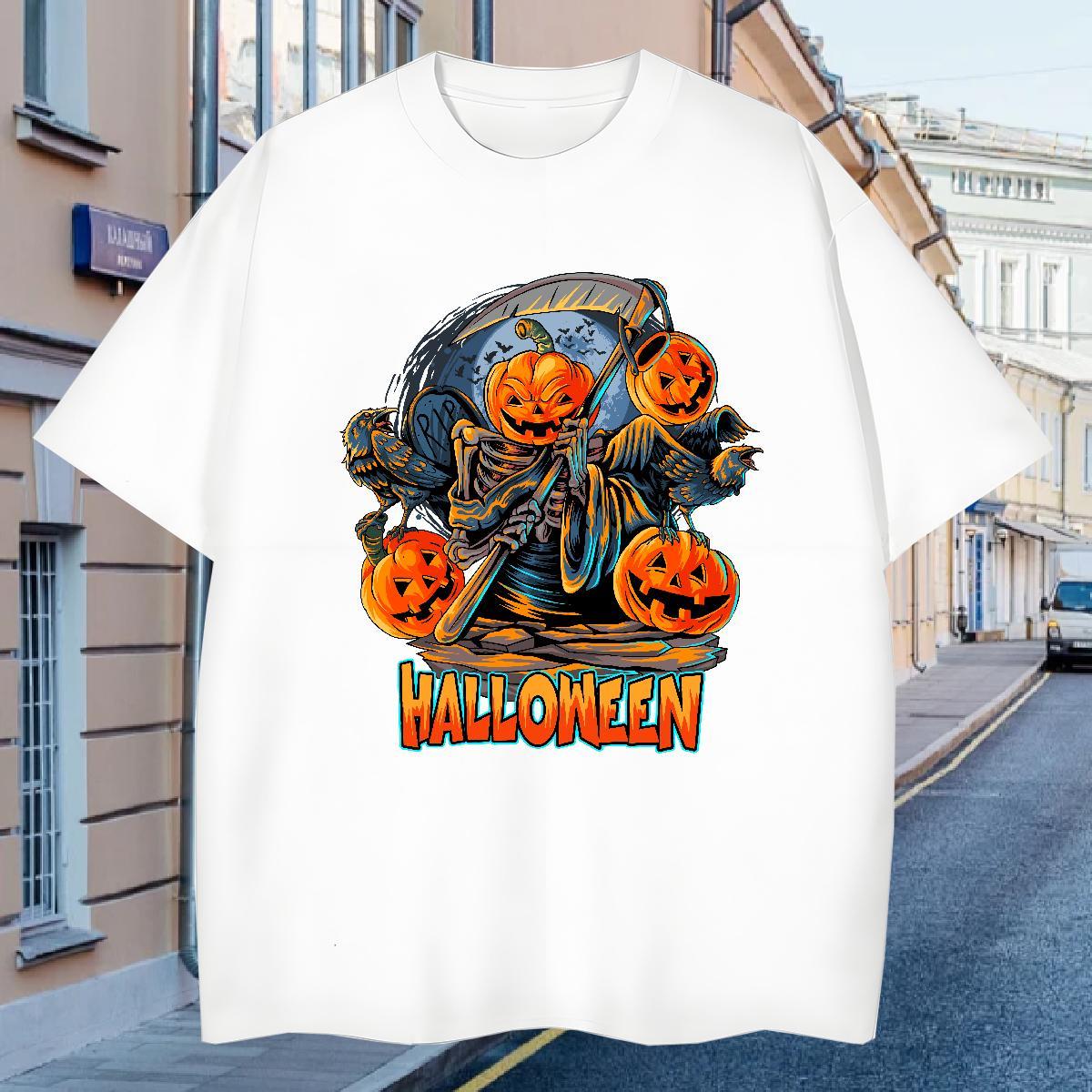 T-Shirts for Men 230g 100% Cotton Halloween Street Breathable Short Sleeve Floral Print Couples T Shirts Free Shipping Loose Tops Tees