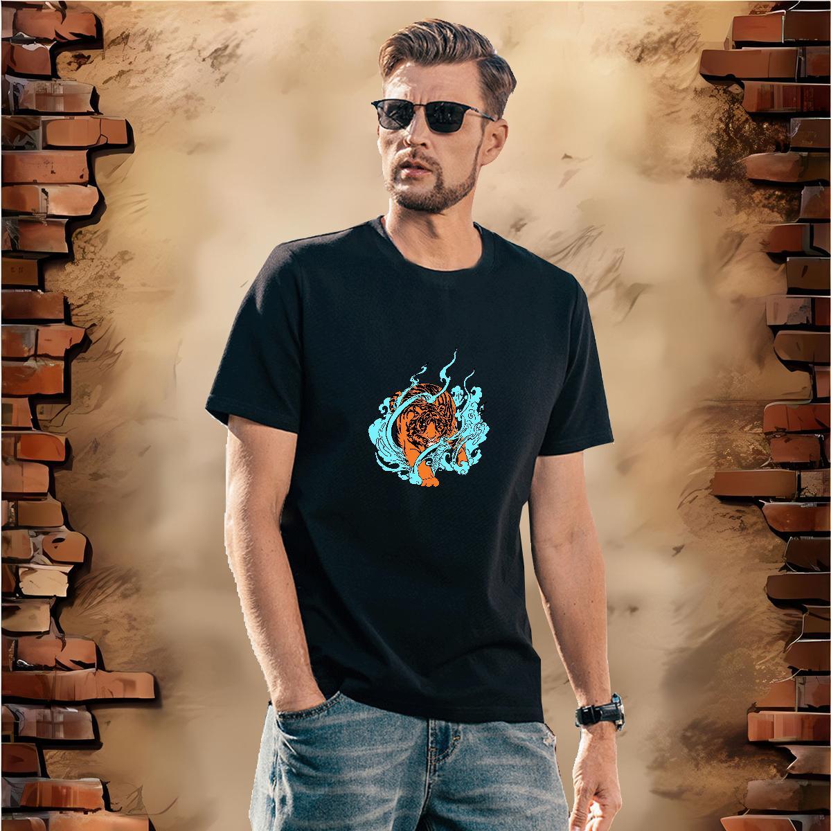 Fashion Design T Shirt For Man 230g 100% Cotton tiger Street wear Hip Hop Clothes Short Sleeve Soft Loose Men Clothes T-Shirt DIY Anime