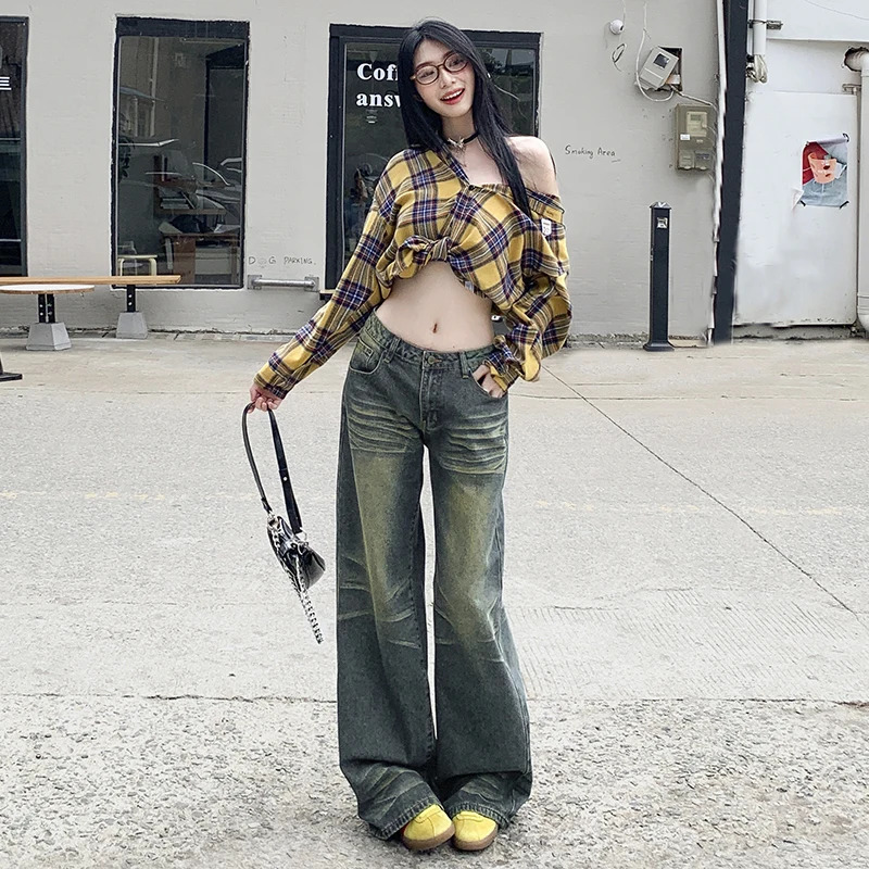 WCFCX STUDIO American Vintage Fashion Women Jeans Y2k Autumn Elegant Oversized Baggy Denim Trousers Casual Hip Hop Pants 240806