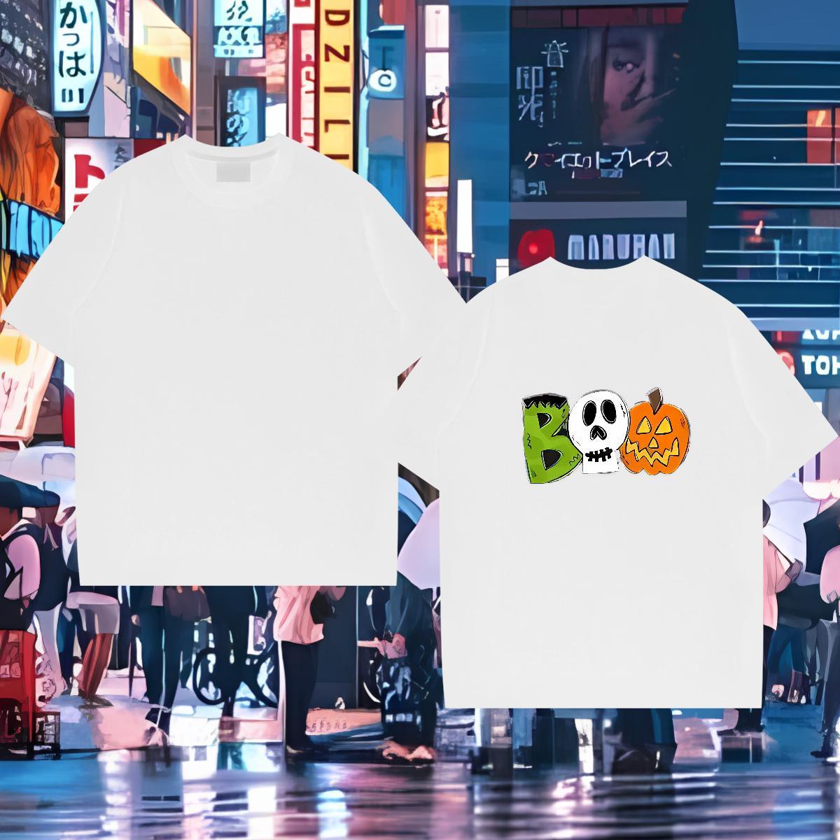 Custom T-Shirts 230g Cotton halloween Outdoor Tshirts Breathable Soft Loose Fit Mens Tshirts Black White