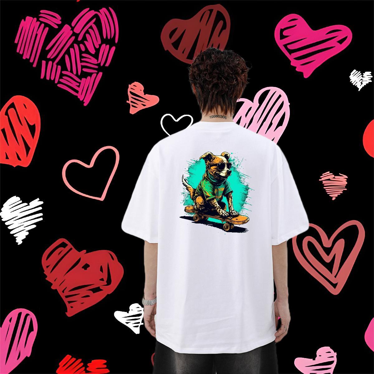New T-Shirts 230g Pure Cotton dog Casual Tshirts O Neck Short Sleeves Comfortable Men Tees Oversized 3XL 4XL