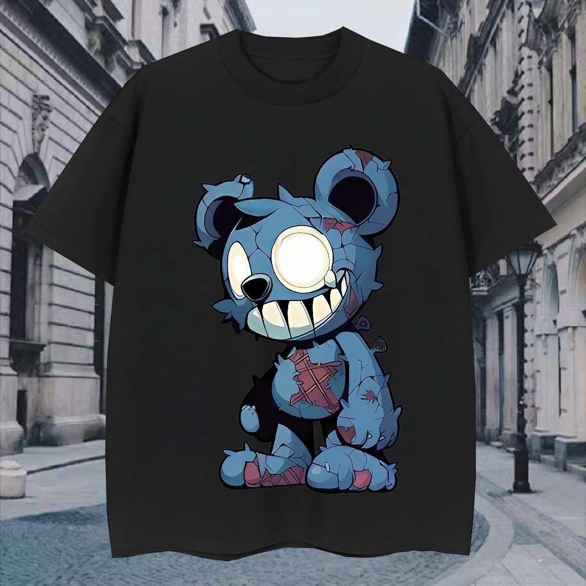 T shirt 100% Cotton 230g bear Hip Hop Street O-Neck Short Sleeve Skull Men Tees Classic Casual Wholesale Tees Shirts