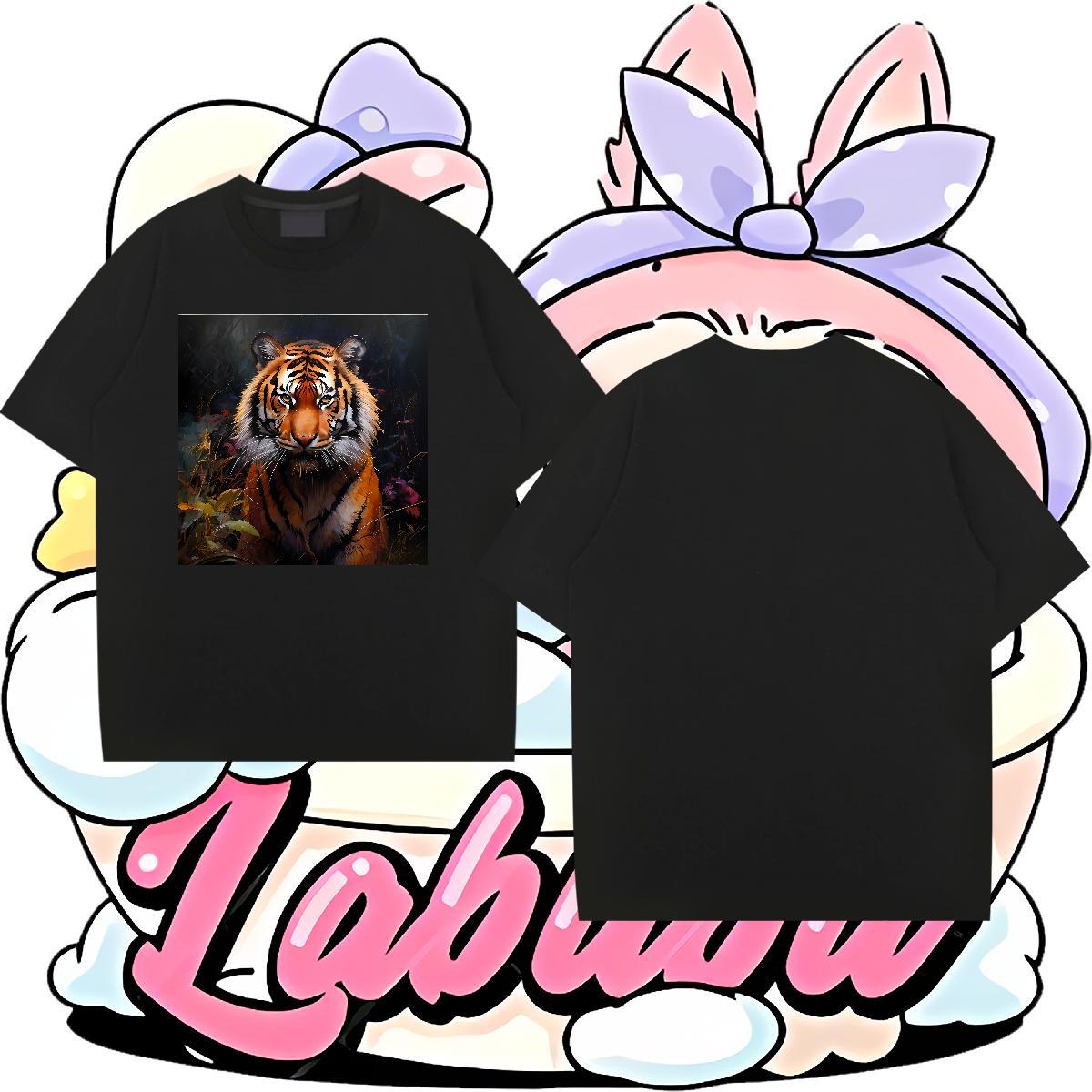 Classic Casual T shirt 230g 100% Cotton tiger Daily Outfit Polos Breathable High Quality Men Tees DIY Anime