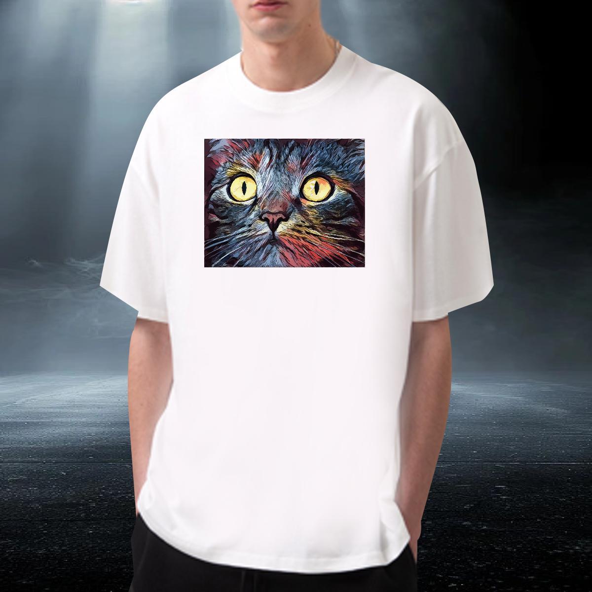 Soft Tshirt for Man Woman 230g Pure Cotton High Street Hip Hop cat Cartoon Print Breathable Crew Neck Customized T-Shirts for Men Tees