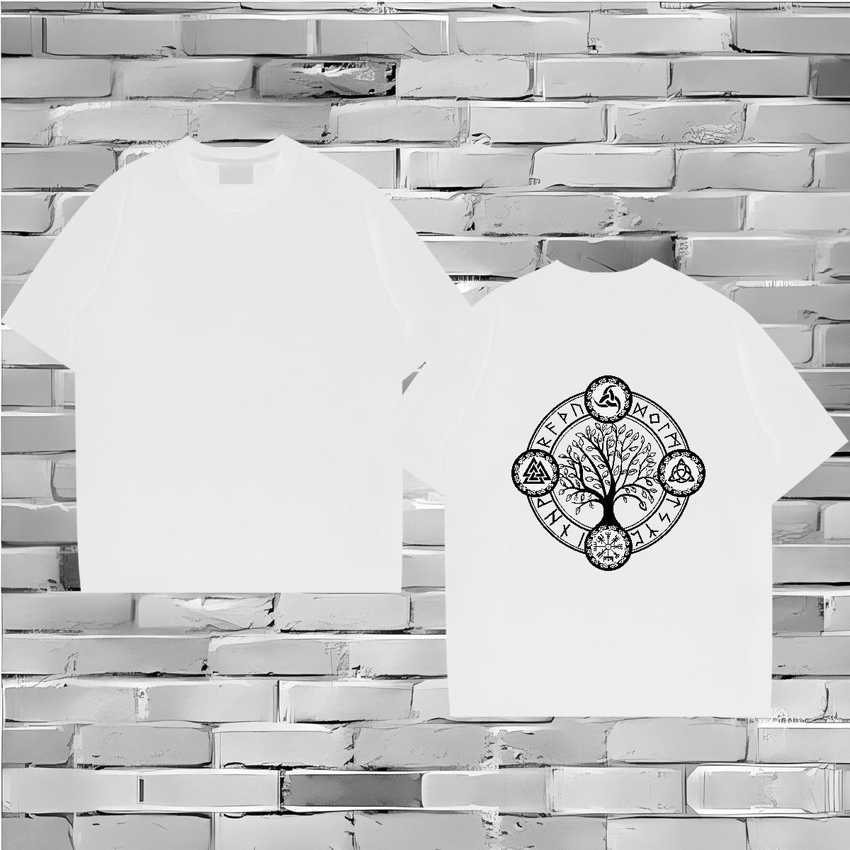 Classic Men T Shirts 230g Cotton tree Casual Beach Clothes Pure Cotton Popular Men Clothes T-Shirt White Plus Size