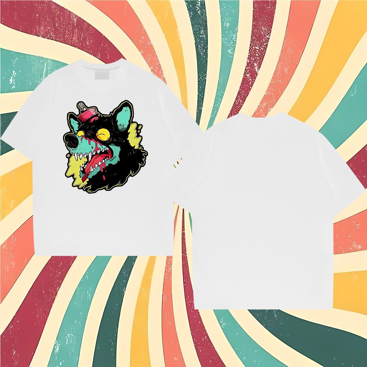 Casual New Men T Shirts 100% Cotton 230g wolf Street Casual Polos Breathable Crew Neck Loose Men Tops Tees White Plus Size