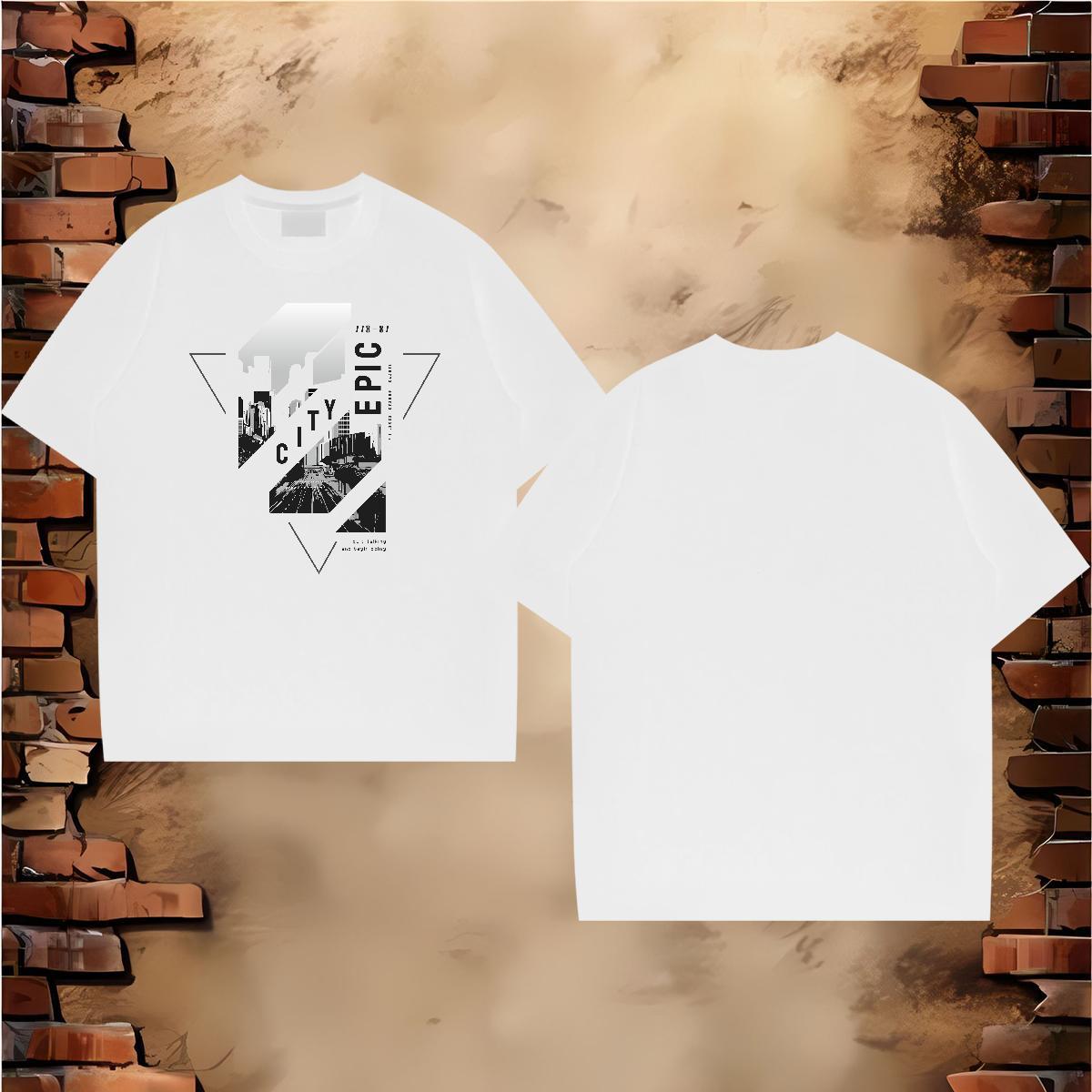 Fashion New Man T Shirts 230g Cotton Tall buildings, streets Hip Hop Tops Breathable Crew Neck High Quality Men Clothes T-Shirt Custom Cartoon