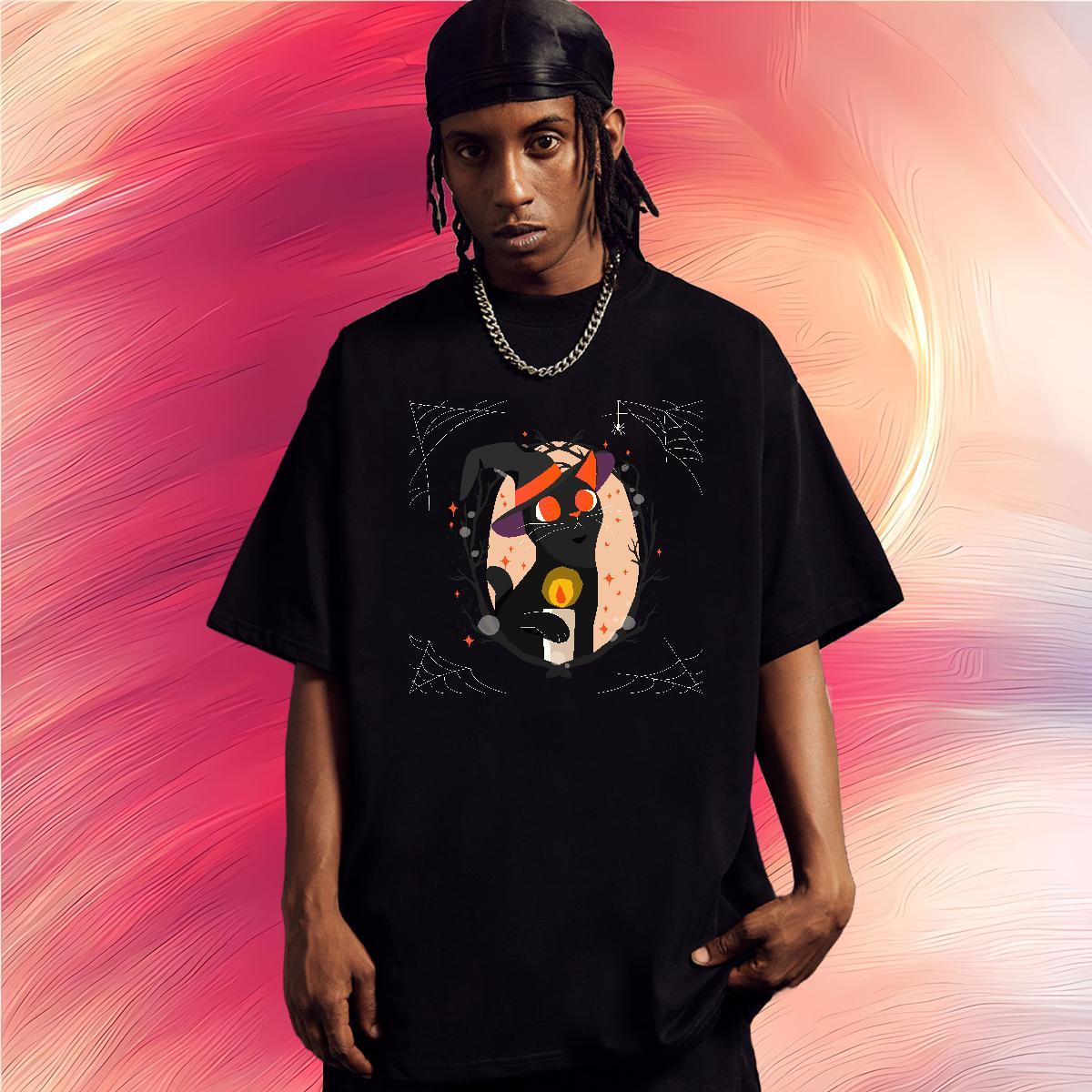 Man T Shirts 230g Pure Cotton cat Anime Printing Street Breathable DIY Logo Oversized Mens Tshirts 2024 DIY Classic Tops