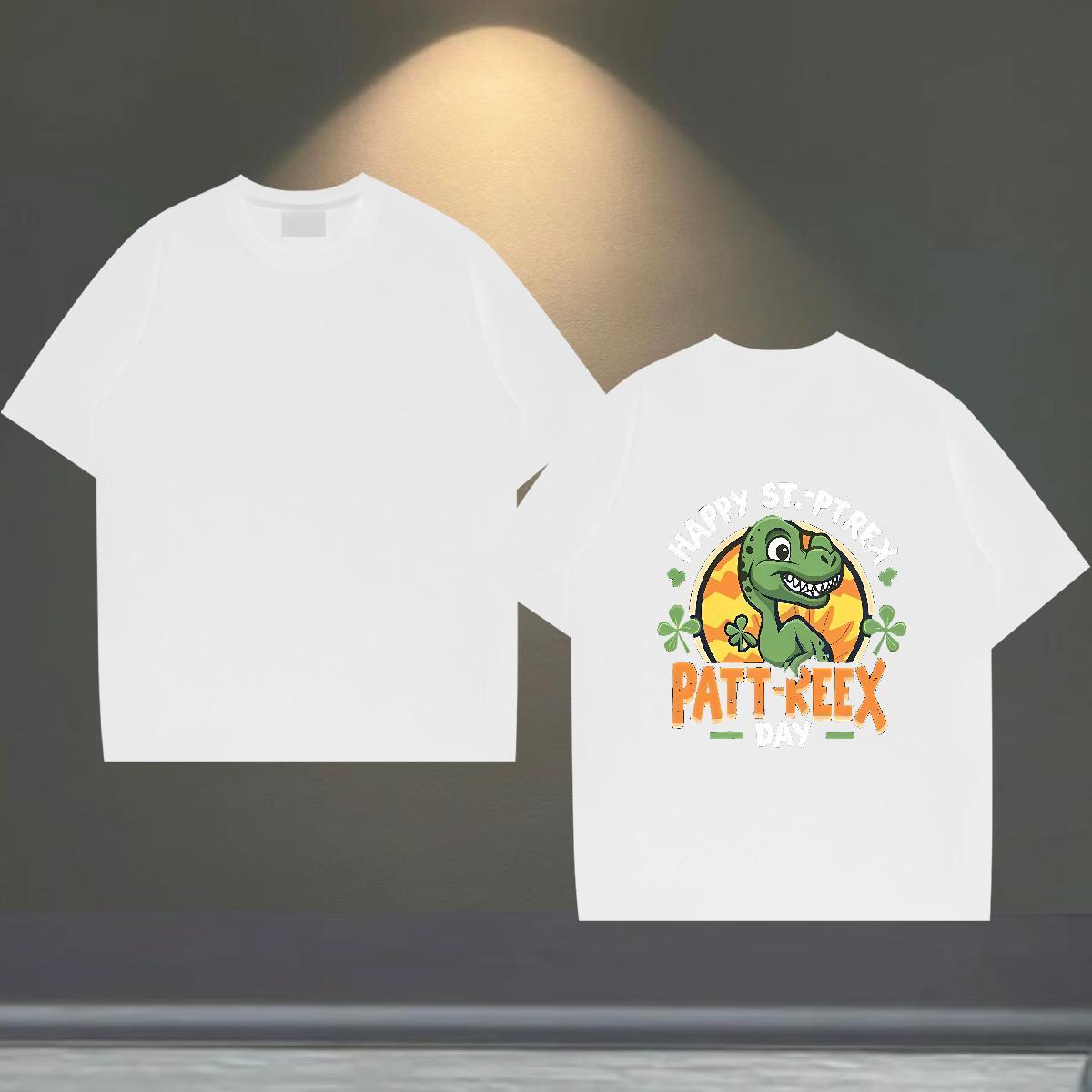 2024 Summer T Shirt For Man 100% Cotton 230g dinosaur Summer Casual Tees Breathable Short Sleeve Soft Tshirts Plus Size Cartoon
