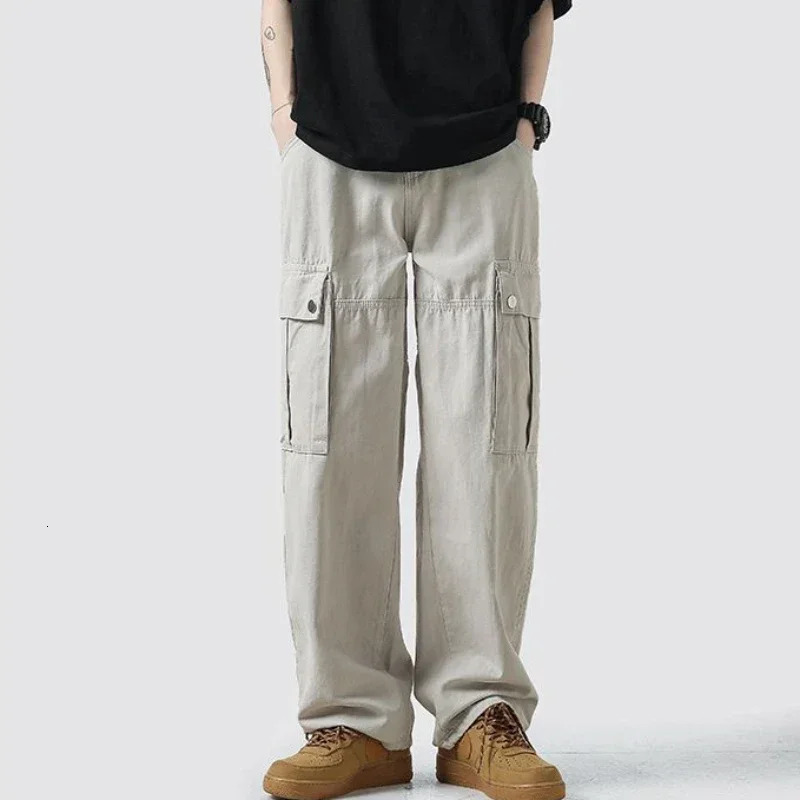 Male Trousers Straight Autumn Mens Cargo Pants Wide Black Fashion Big Size Designer Long Aesthetic Casual With Trend Unique 240806