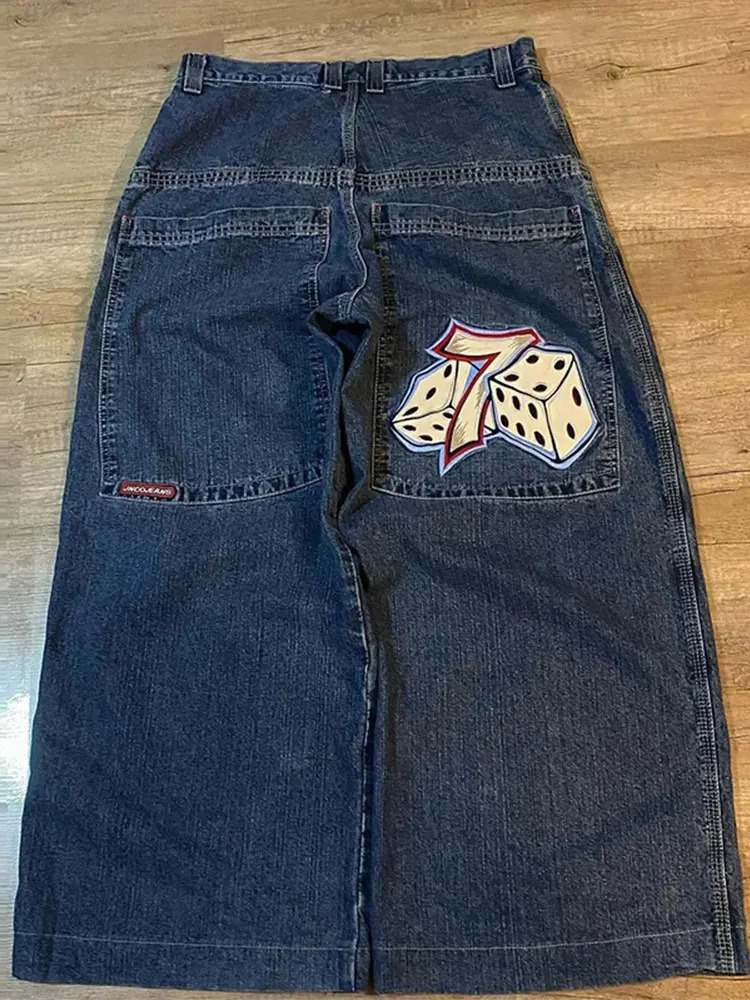 Vintage Wide Leg Jeans Harajuku Hip Pop Printed Denim Pants For Male Loose Oversized Gothic Street Mens Y2k Trousers 240806