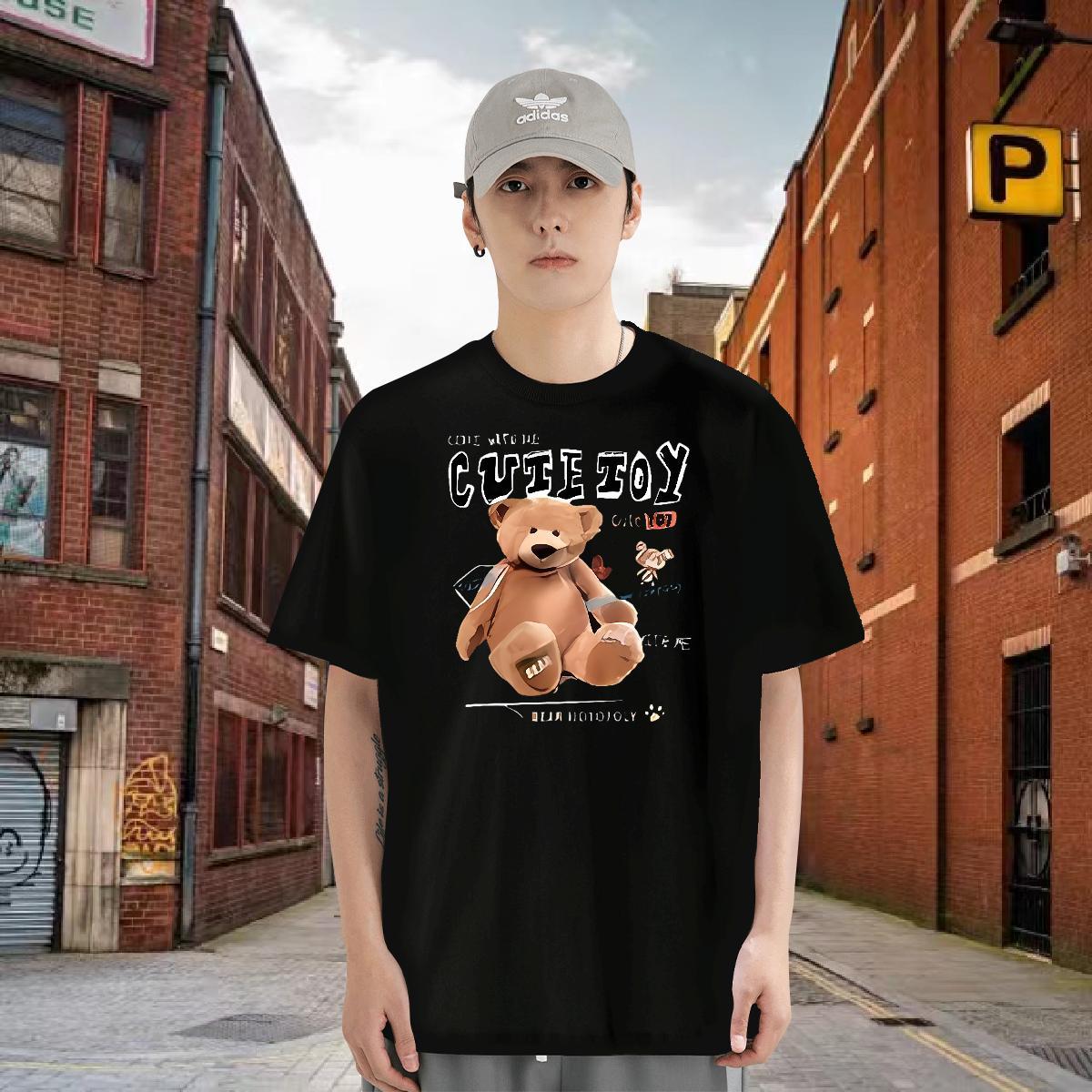 Mens T Shirts 100% Cotton 230g bear Daily Outfit Breathable Crew Neck Plus Size Cartoon Men Clothes T-Shirt DIY Customized TOP Quality Tshirts