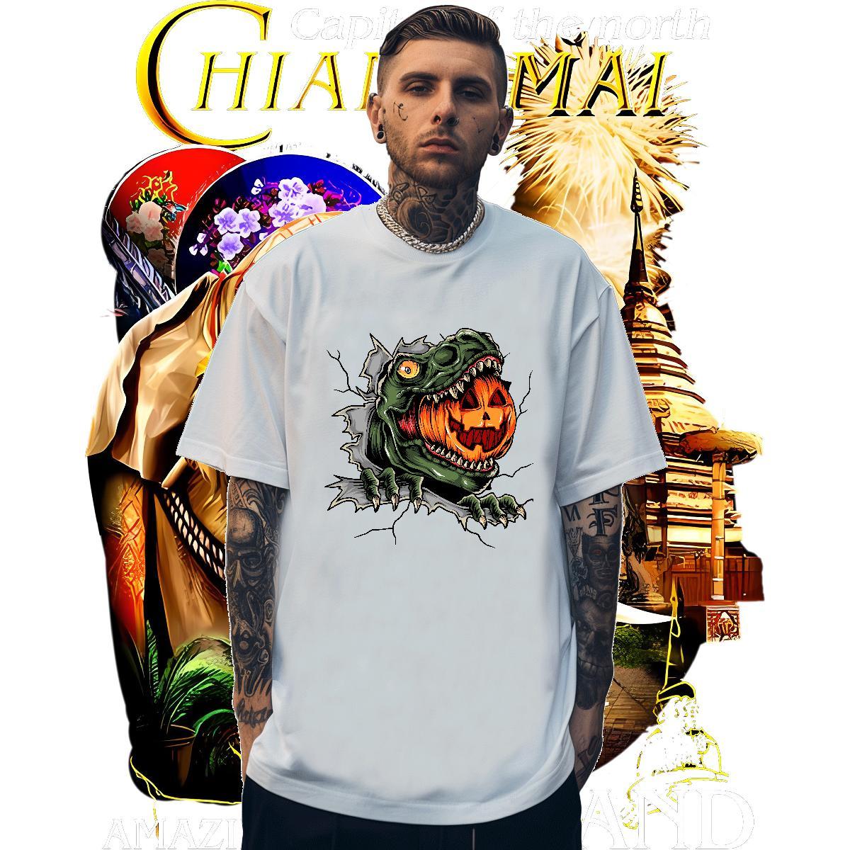 Comfortable Couples T Shirts 100% Cotton 230g Halloween T Shirt For Man Daily Wear O-Neck Short Sleeve Cartoon Print Stylist Tees