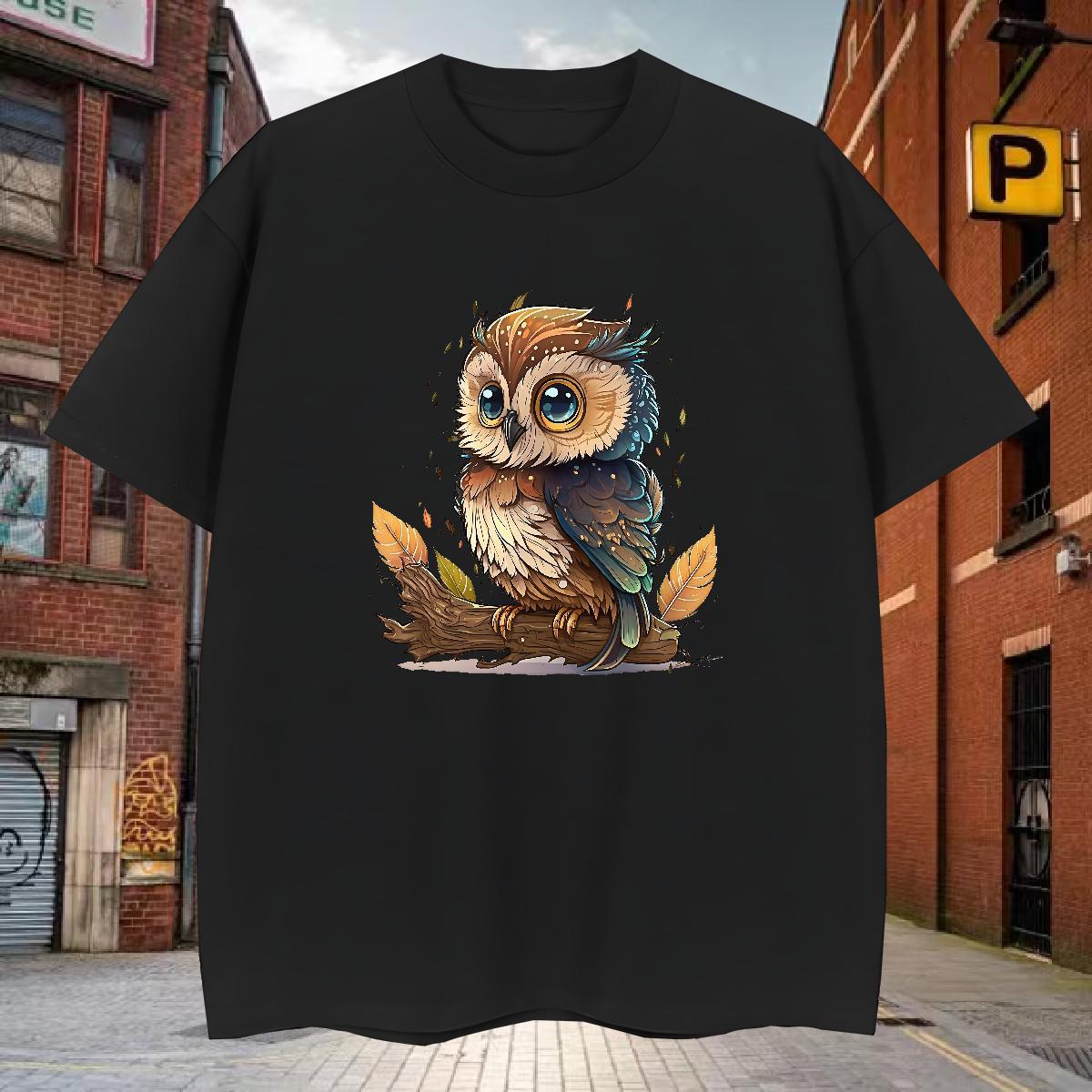 Free Shipping Tshirts 100% Cotton 230g Owl T shirt Street Wear Round Neck Short Sleeve Graphic Classic Tops