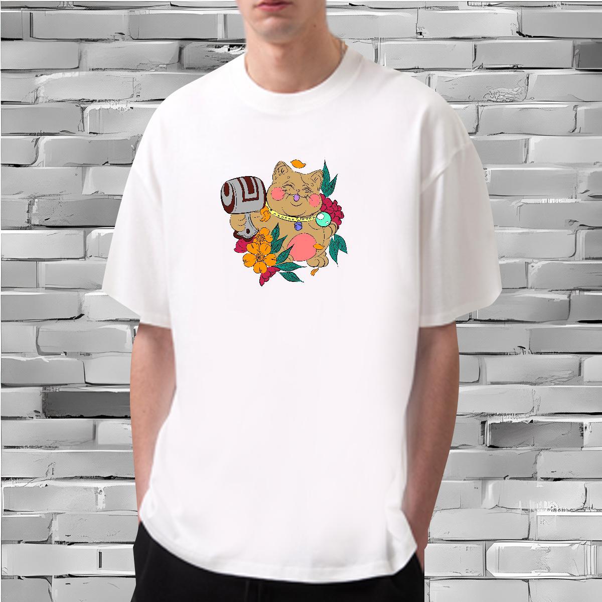 T shirt 230g Pure Cotton cat Casual Daily Wear Crew Neck Oversized 4XL Tshirt for Man Woman Fashion Designer Free Shipping Clothes