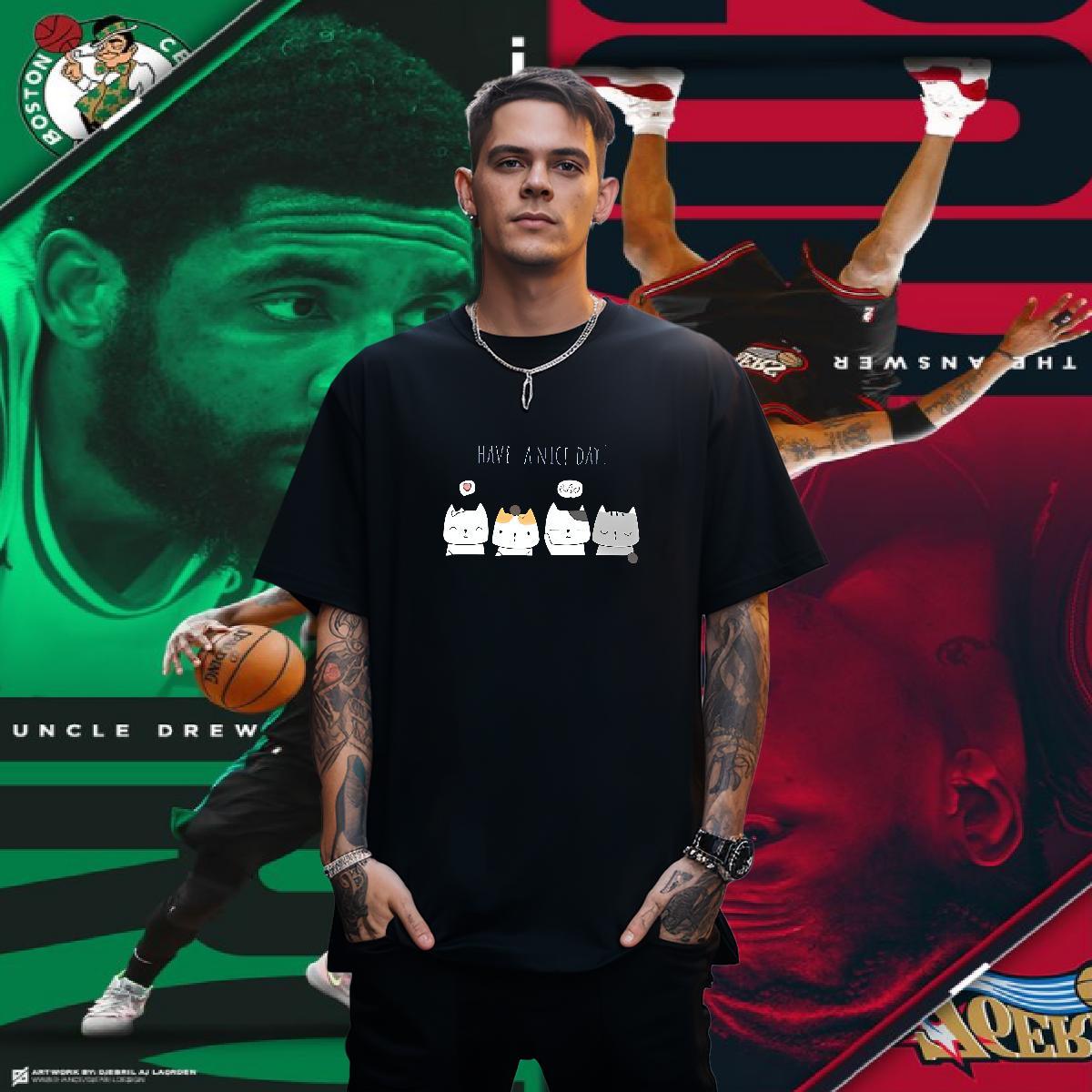 T Shirt For Man 230g Pure Cotton cute Hip Hop Breathable Crew Neck Cartoon Print Men Tshirts Free Shipping Popular Wear