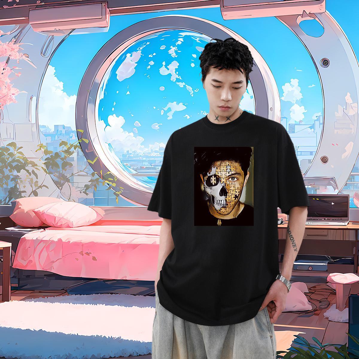 2024 DIY Man T Shirts skull Clothes 230g Pure Cotton Home Outdoor Soft Plus Size Custom Round Neck Short Sleeve Tshirt for Man Woman